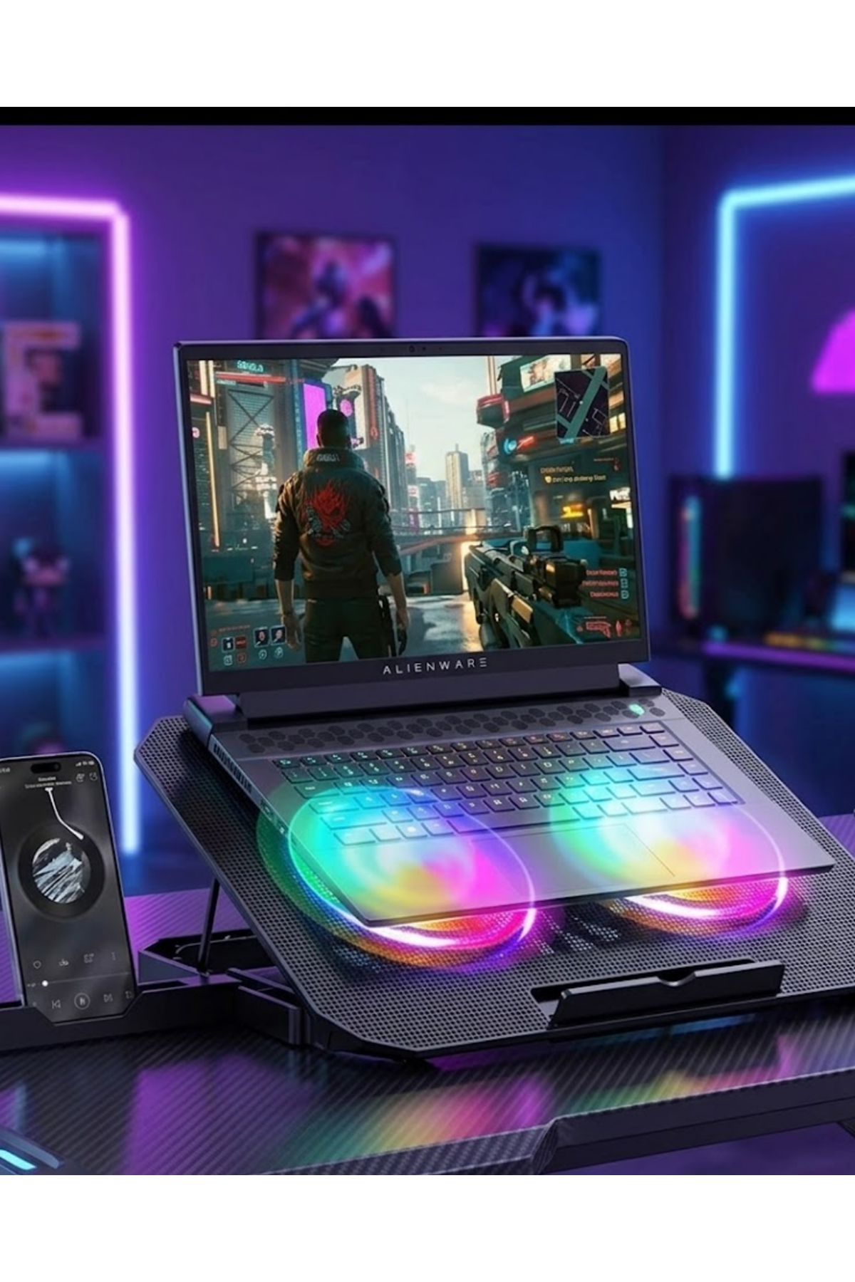 RGB Işıklı Laptop Soğutucu Stand Çift Fanlı Sessiz Çalışan Ayarlanabilir