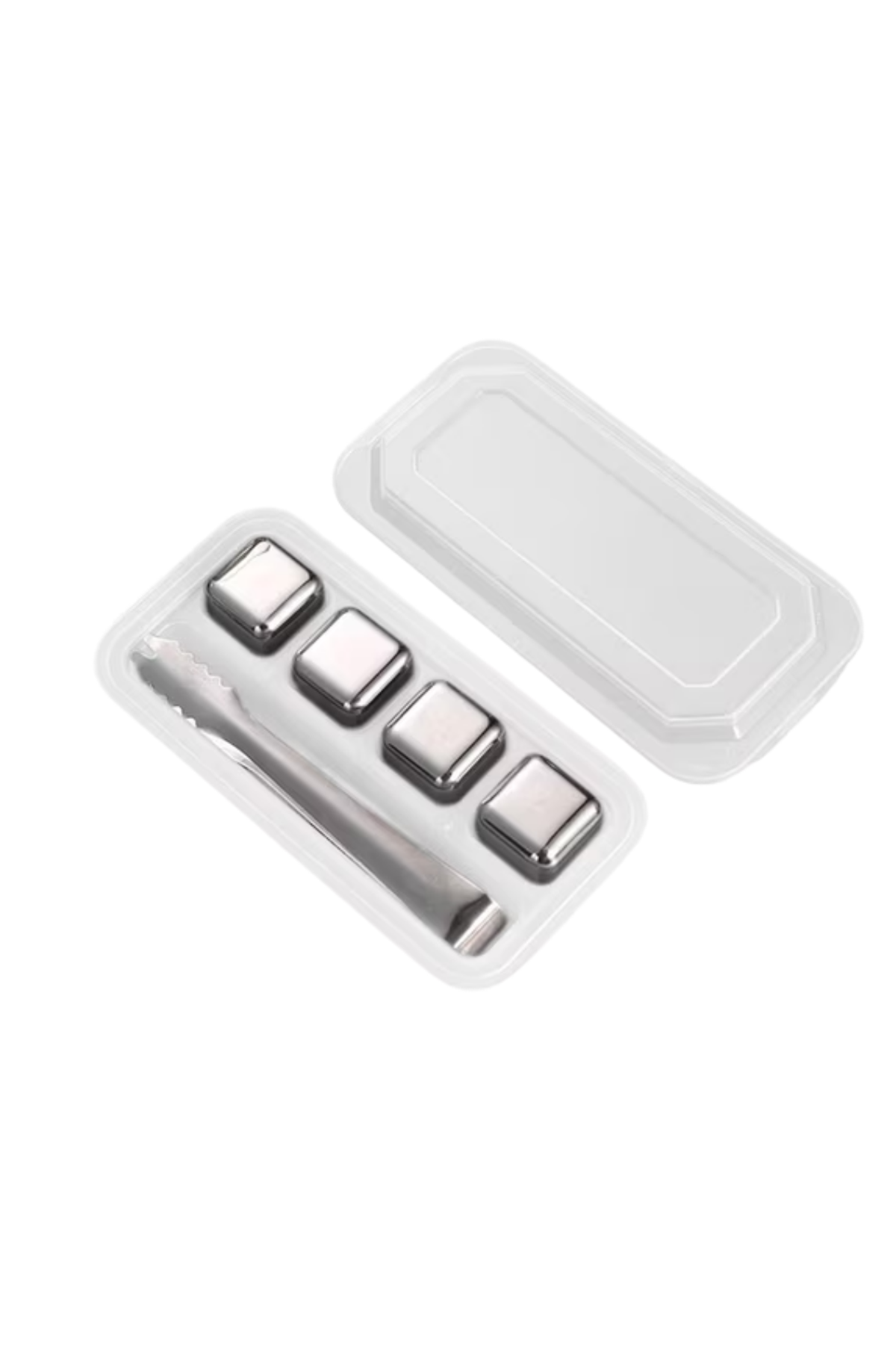 Paslanmaz Çelik Buz Maşa Seti 4 Adet Buz Taşı Kutulu Şık Sunum Aparatı