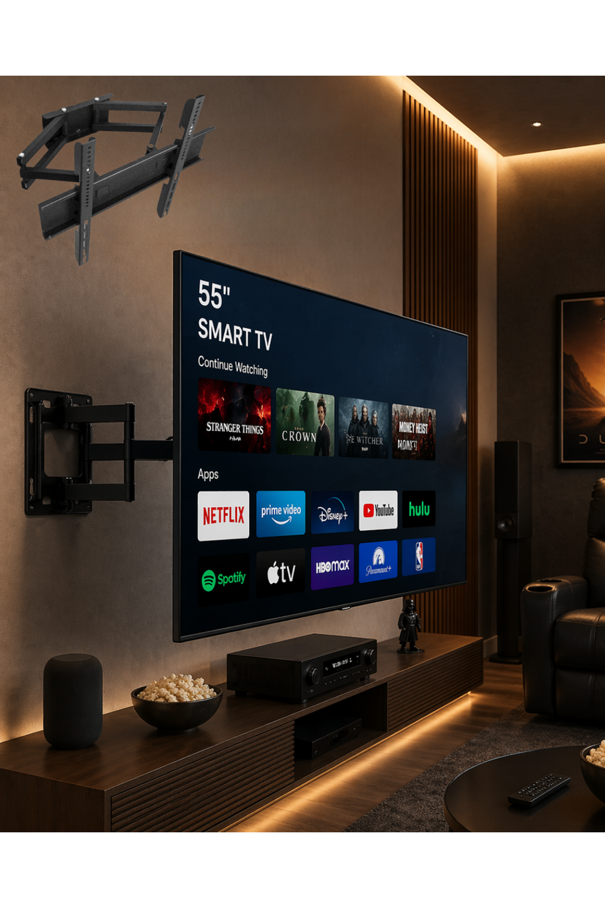 32 55 İnç Televizyon Askı Aparatı Duvara Monte Hareketli TV Tutucu