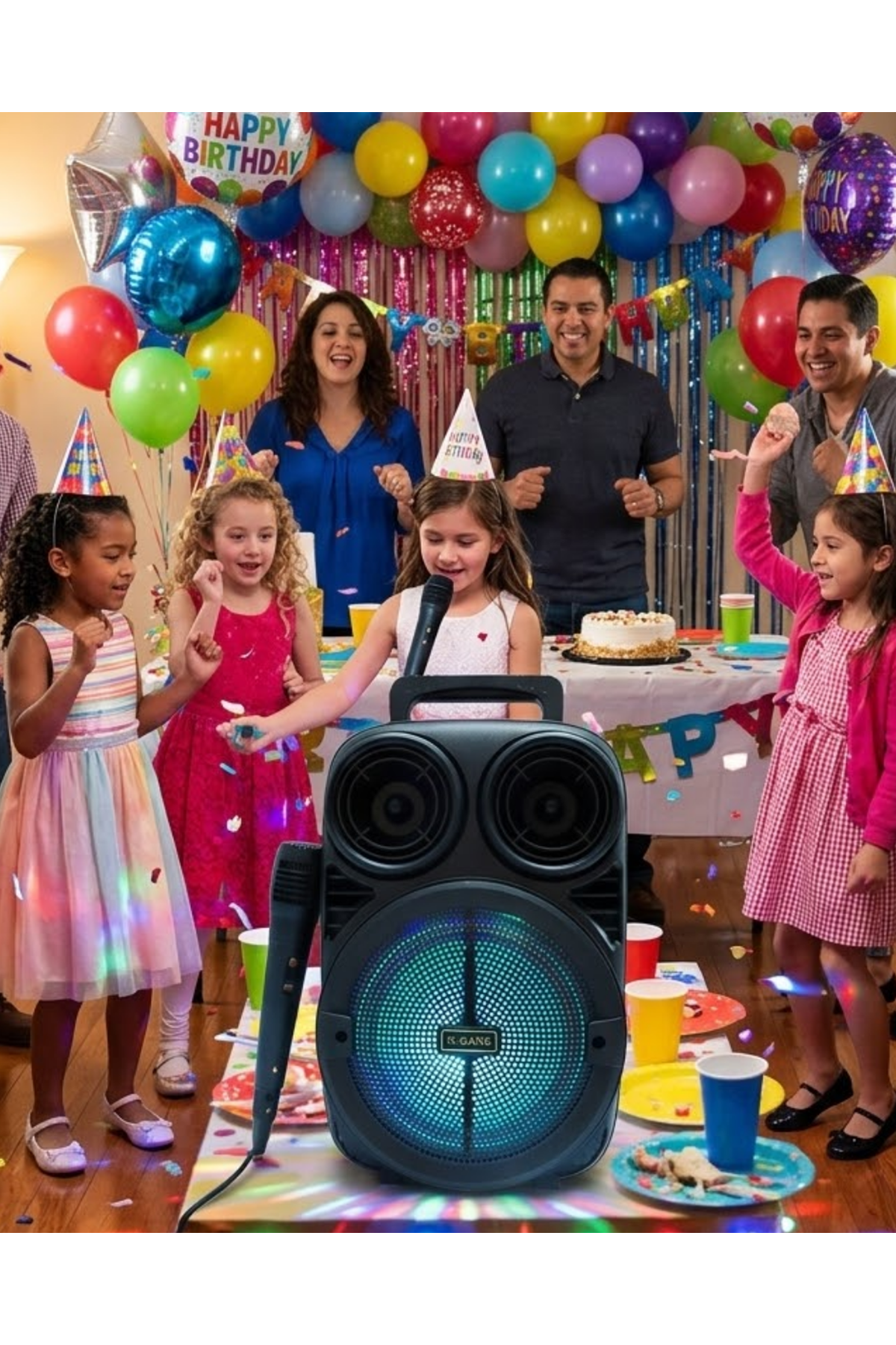 Kablosuz Karaoke Hoparlör Mikrofonlu RGB Işıklı Bluetooth Speaker USB TF Kart Destekli