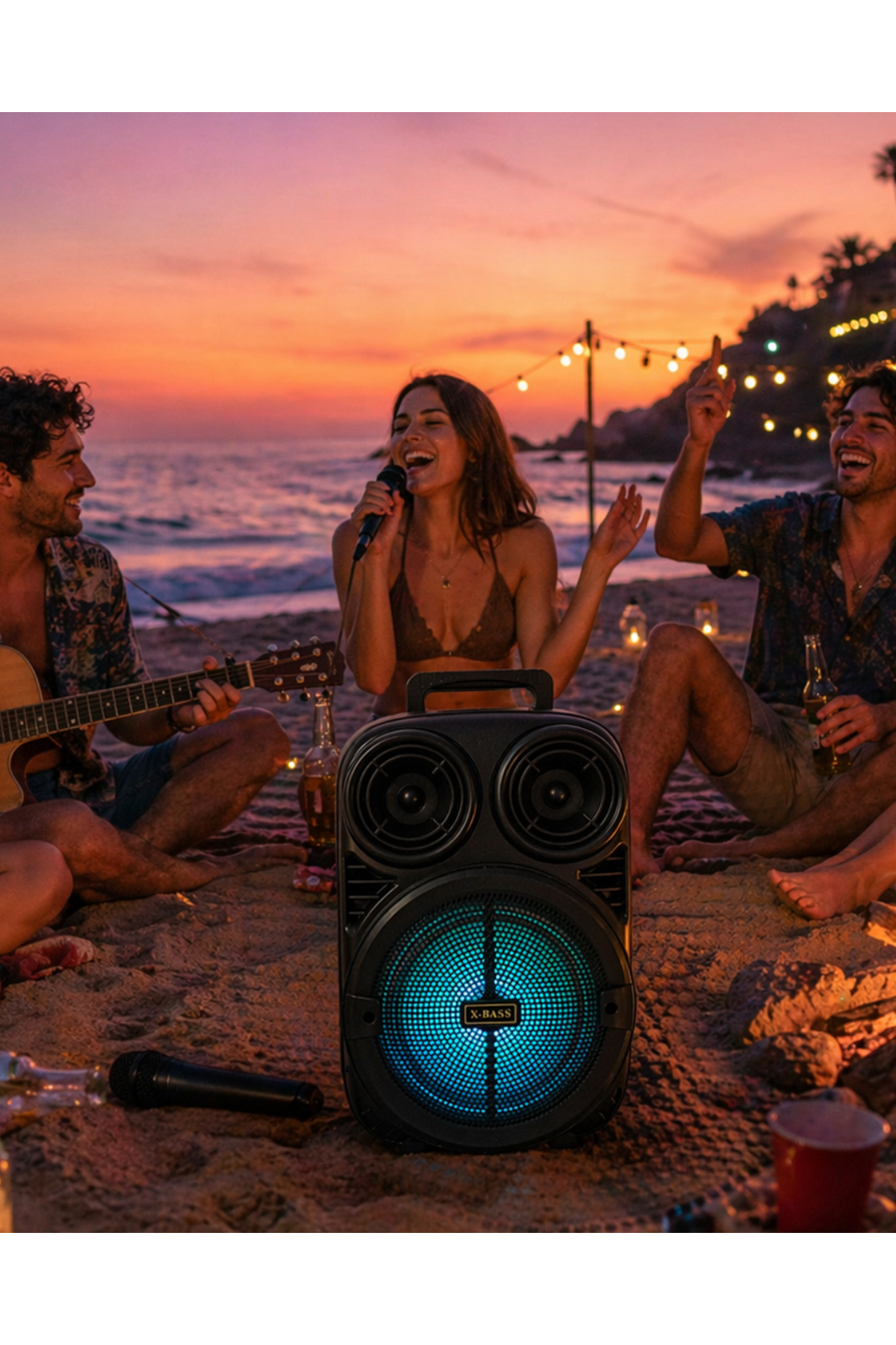 Taşınabilir Bluetooth Speaker Mikrofonlu Karaoke Hoparlör RGB Işıklı 6.5 İnç Güçlü Ses