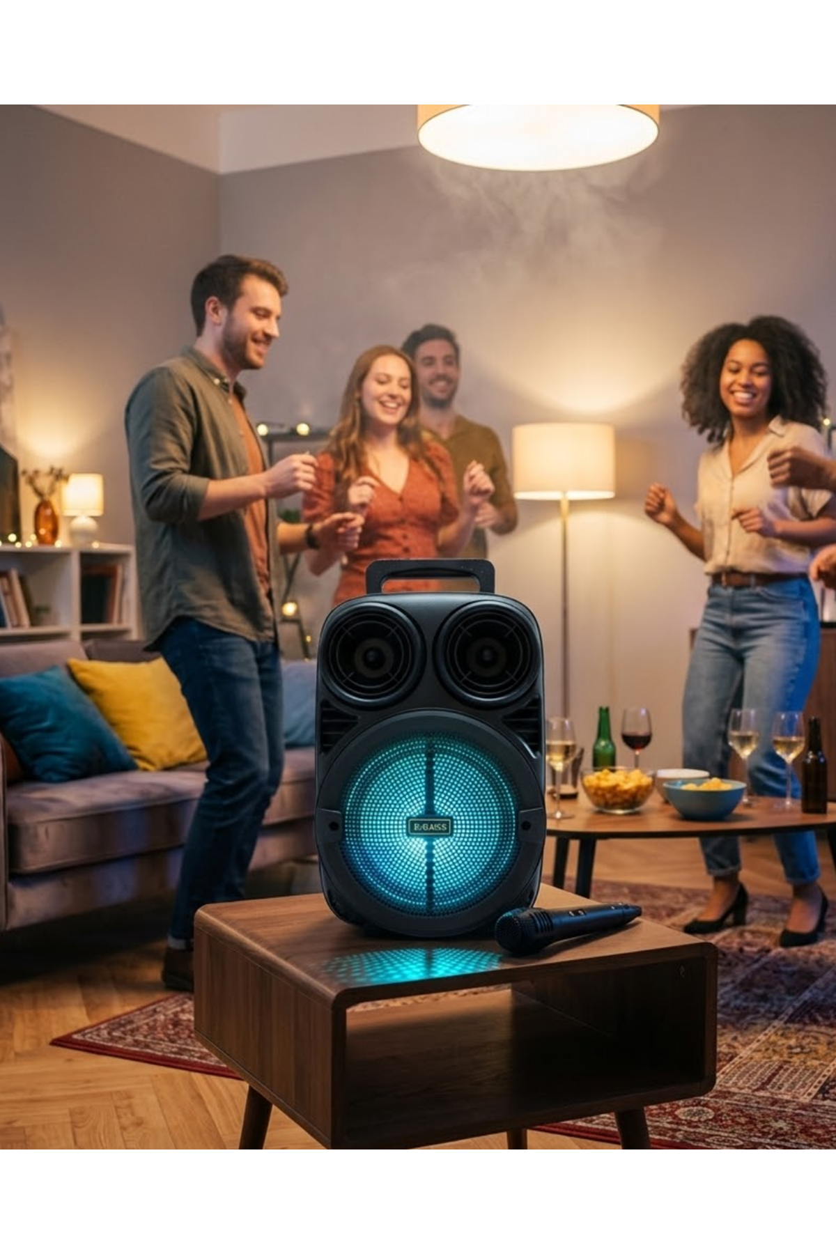 Bluetooth Taşınabilir Karaoke Hoparlör 6.5 İnç Mikrofonlu RGB Işıklı USB TF Kart Destekli