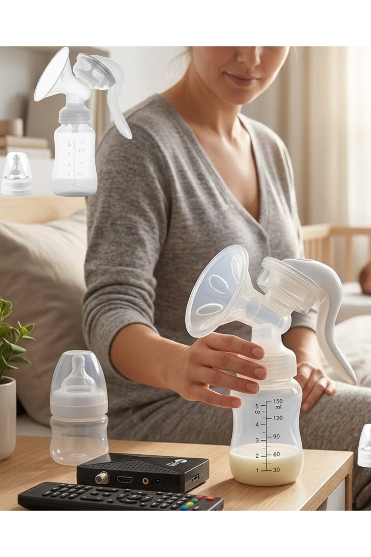 Masaj ve Sağım Özellikli Manuel Süt Pompası Sessiz Kullanım 180 ML