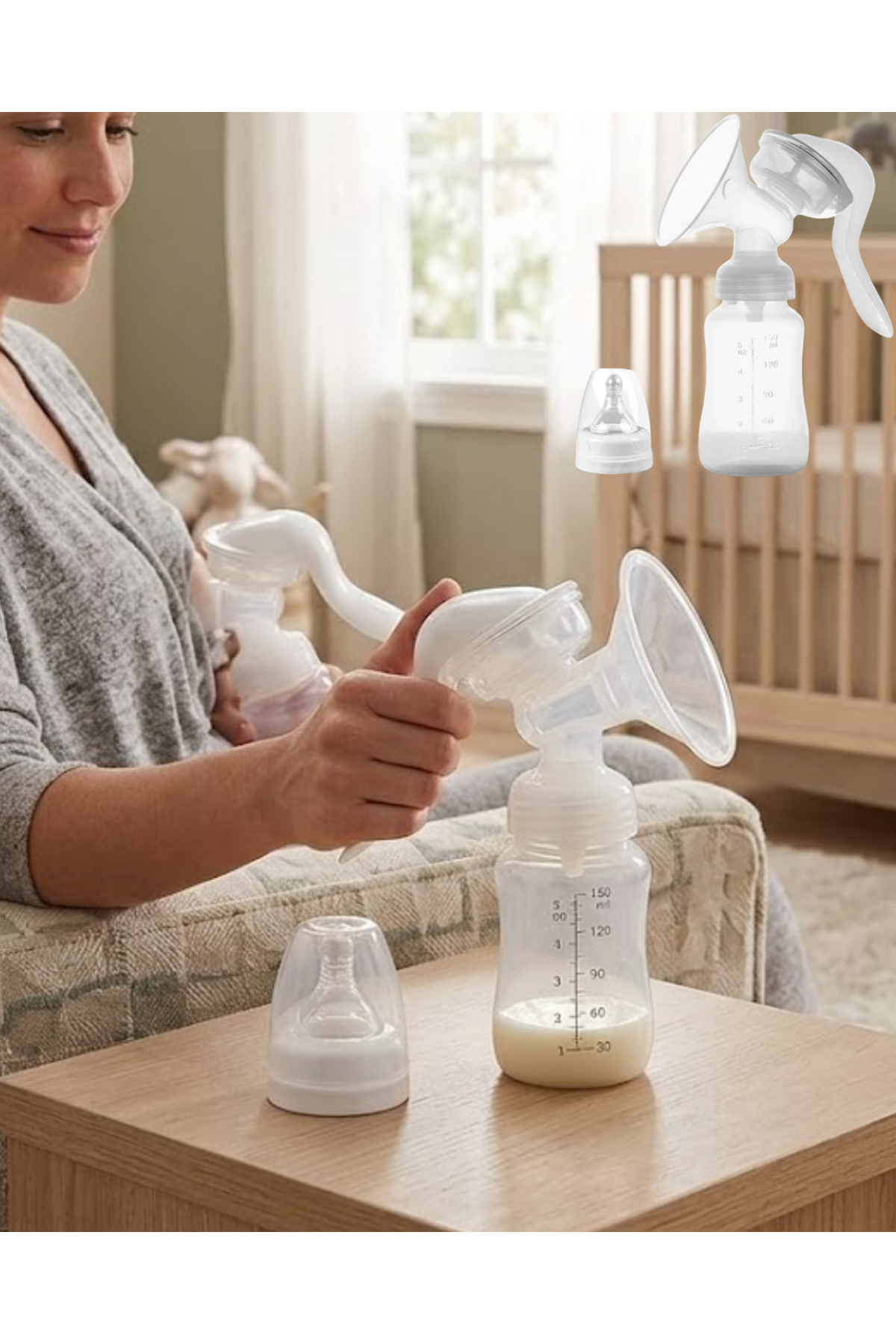 Manuel Göğüs Pompası Masaj Özellikli BPA İçermez Taşınabilir 180 ML