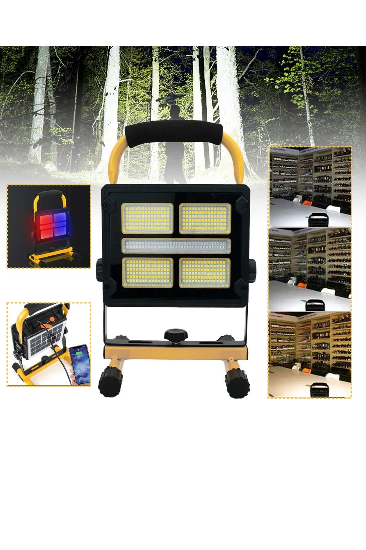 Solar ve USB Şarjlı Güçlü LED Çalışma Lambası Ayarlanabilir Açılı Kamp Feneri