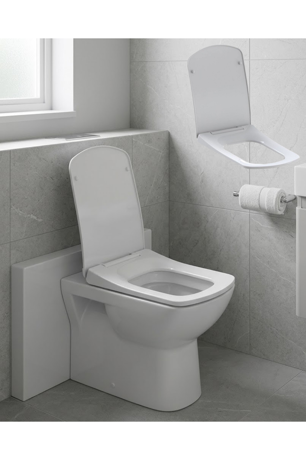 Kare Slim Klozet Kapağı Sessiz Kapanma Dayanıklı Tasarım