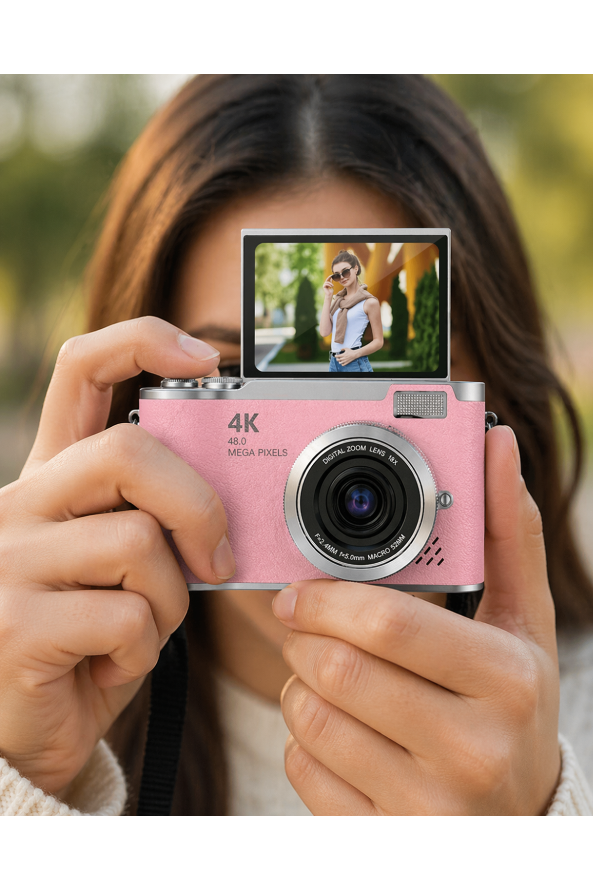48 MP Vlog Kamera 1080P Video Flip Screen Uzun Pil Ömrü Selfie Kamera