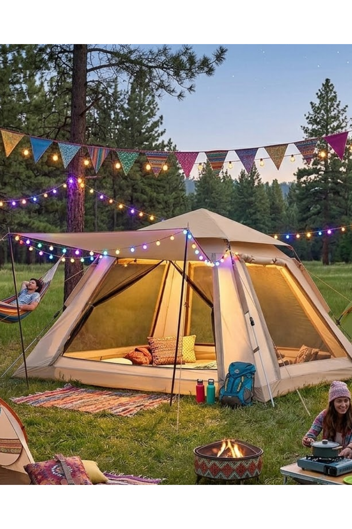 Güneşlikli Kamp Çadırı 240x240x160 cm 6 Kişilik Kolay Kurulum Outdoor