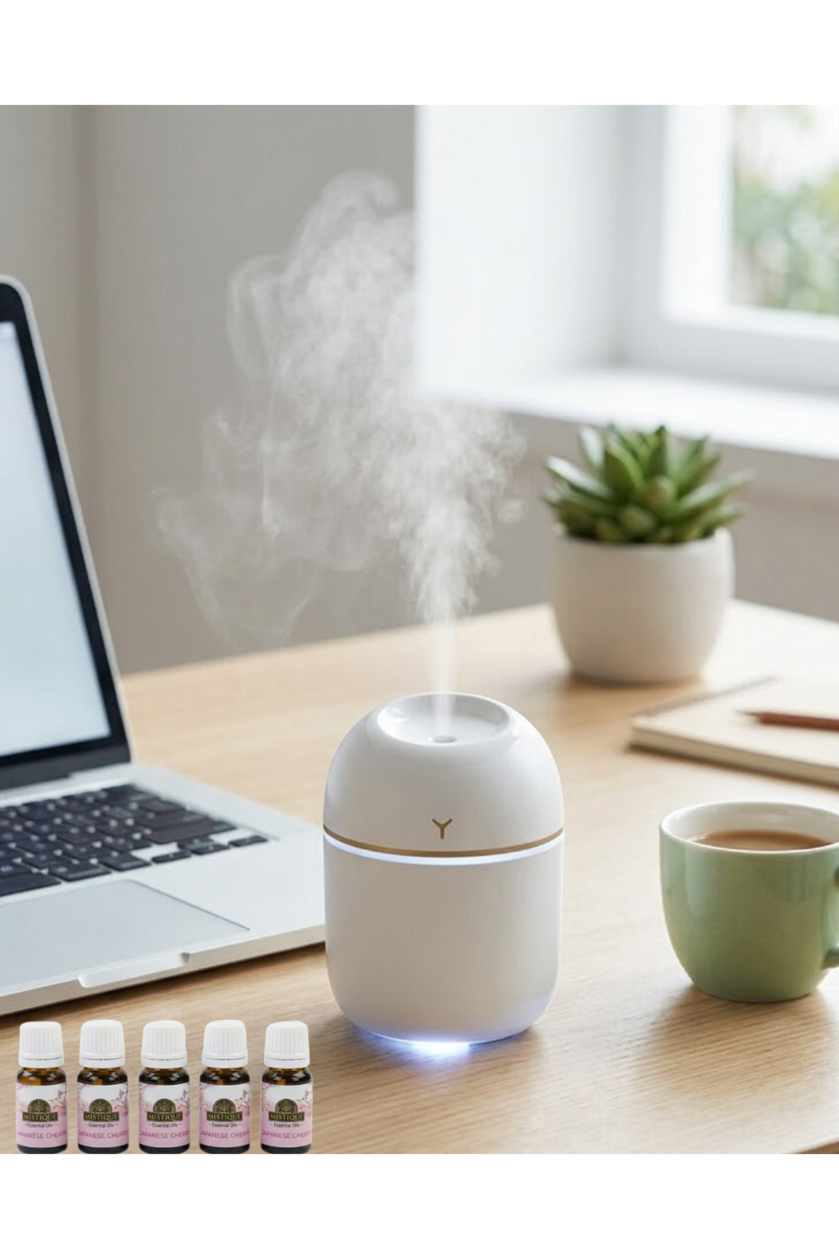 Mini Hava Nemlendirici USB Bağlantılı LED Işıklı 5 Esans Hediyeli Aromaterapi Difüzörü