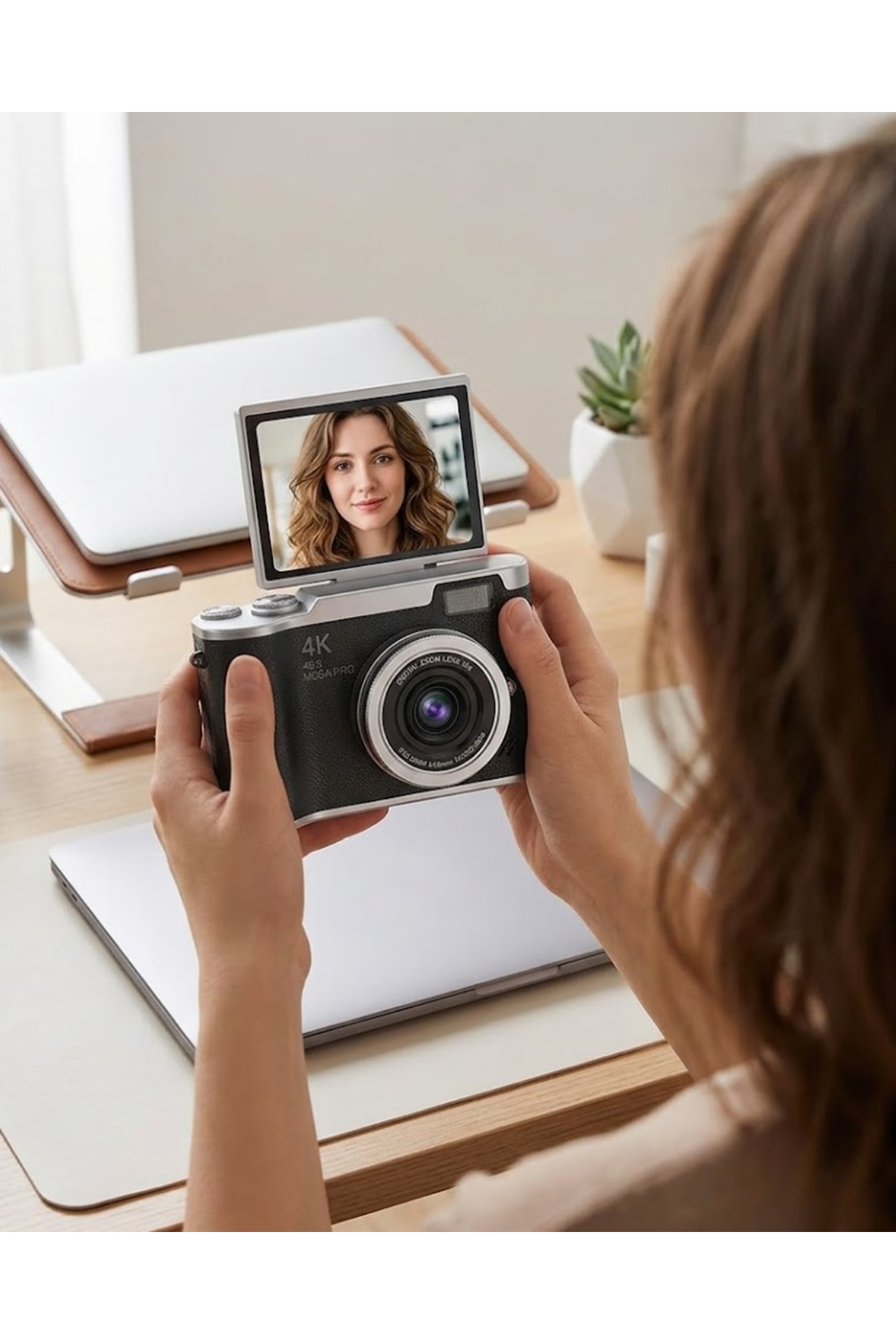 Kompakt 4K Dijital Kamera 48 MP Sensör 8X Zoom Flip Ekran Vlog ve Selfie Uyumlu