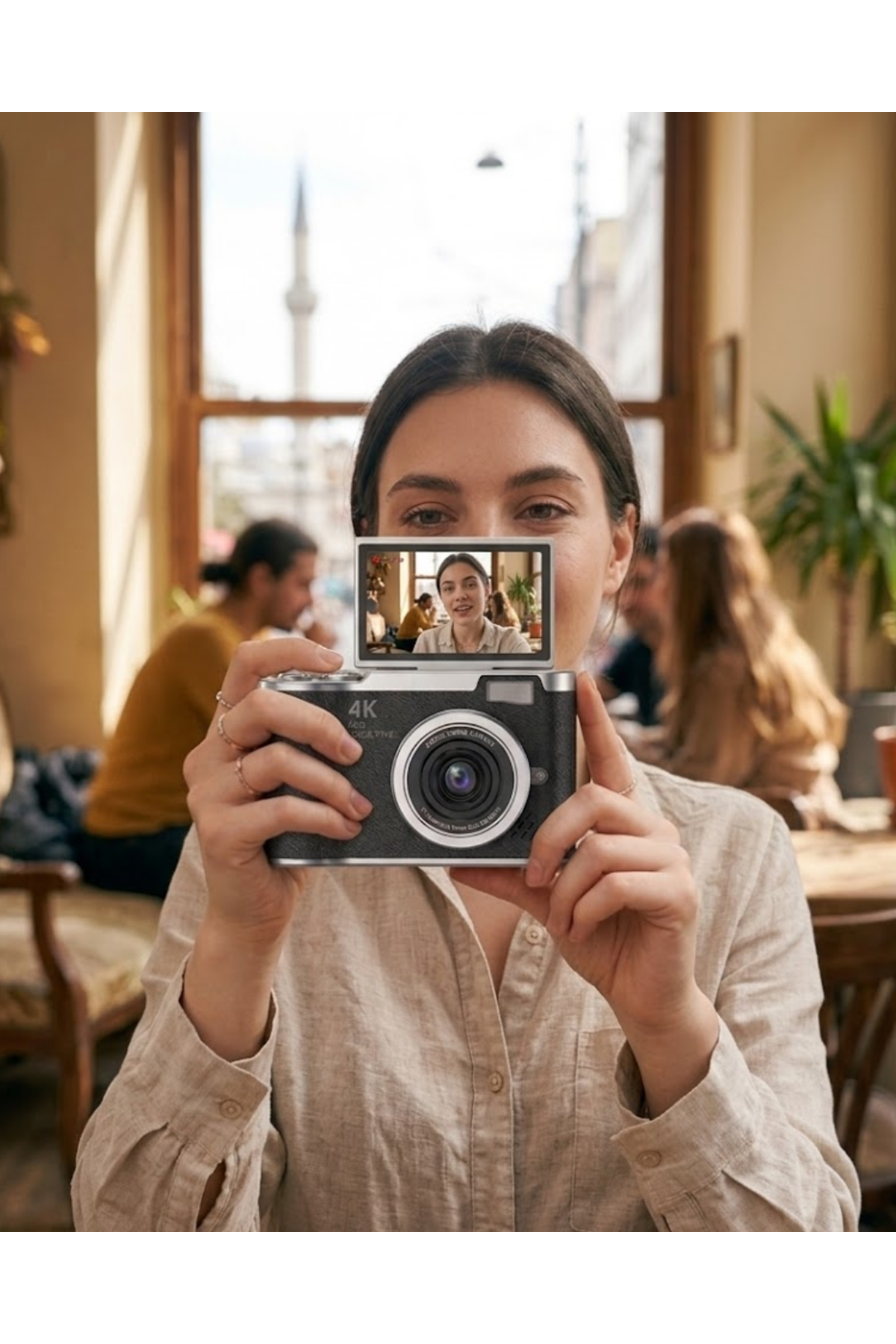 48 MP Kompakt Dijital Kamera 4K Video 8X Zoom ve Flip Ekran Selfie Vlog Uyumlu