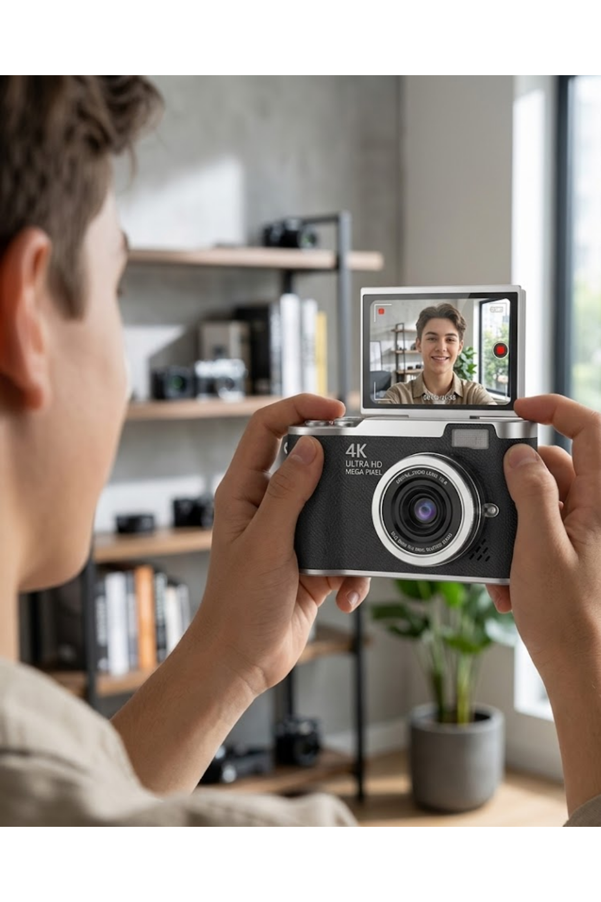 4K Dijital Kamera 48 MP 8X Zoom ve 180 Derece Flip Ekran Vlog Çekim Özellikli
