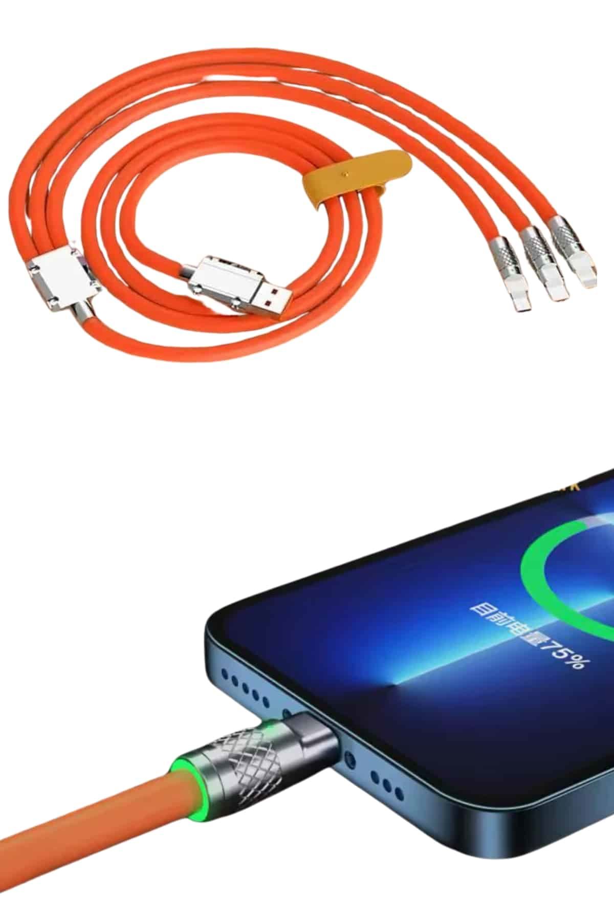 Çoklu Şarj Kablosu USB Type-C İOS Uyumlu 120W Hızlı Şarj Kablosu