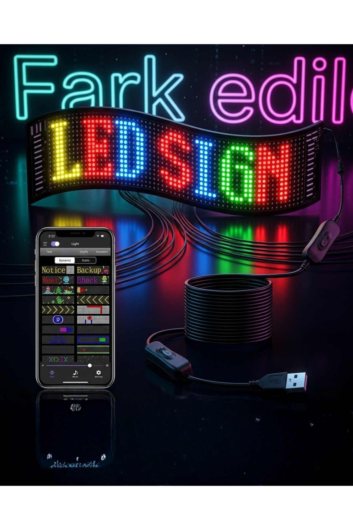 RGB LED Matrix Panel 60 cm 16x96 Piksel Kayan Yazı ve Animasyon Destekli