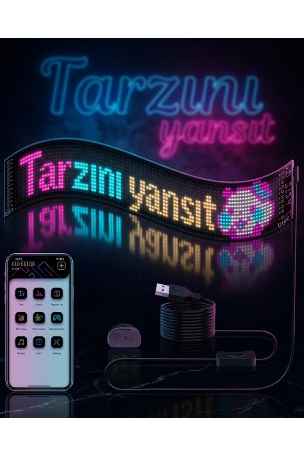 RGB LED Matrix Panel Esnek Yapı Uygulama Kontrollü Kayan Yazı Ekranı