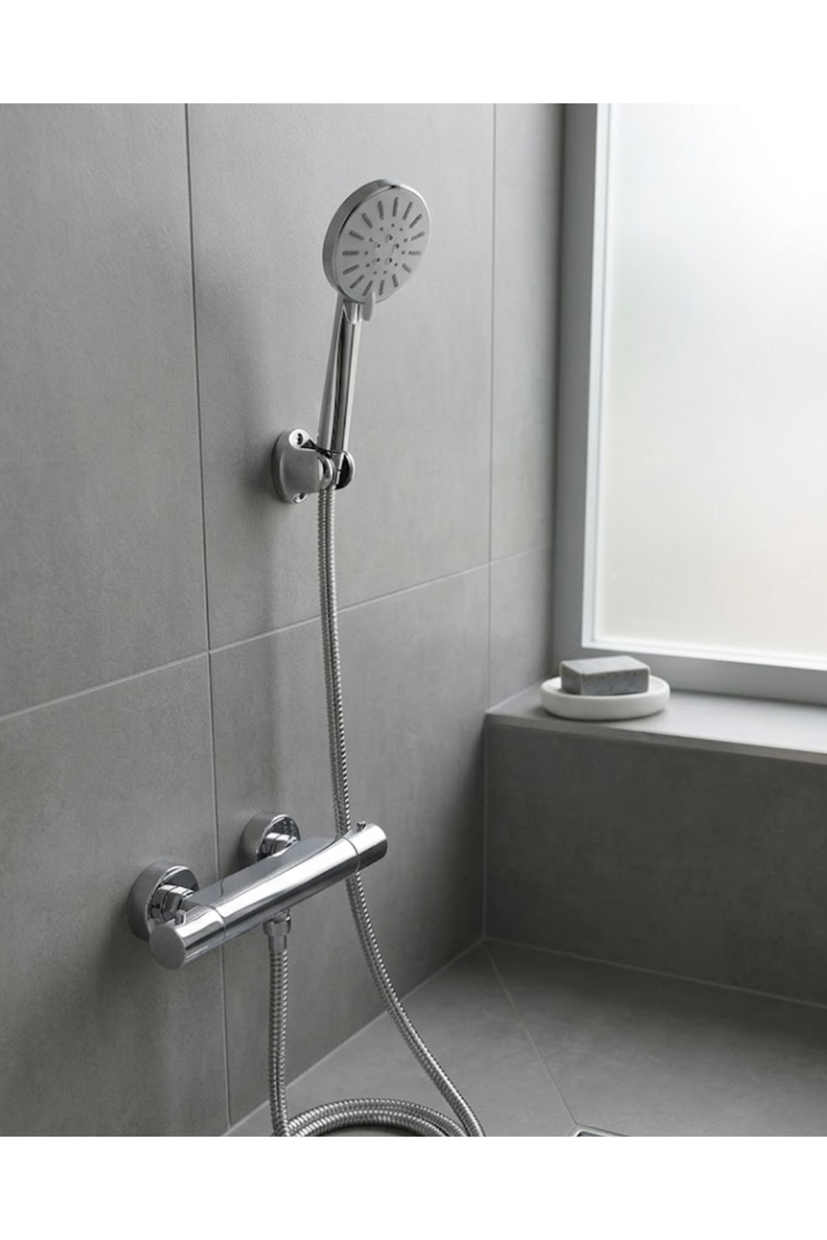 Krem Duş Başlığı Seti 4 Kademeli El Duşu Spiral Hortumlu Banyo Seti
