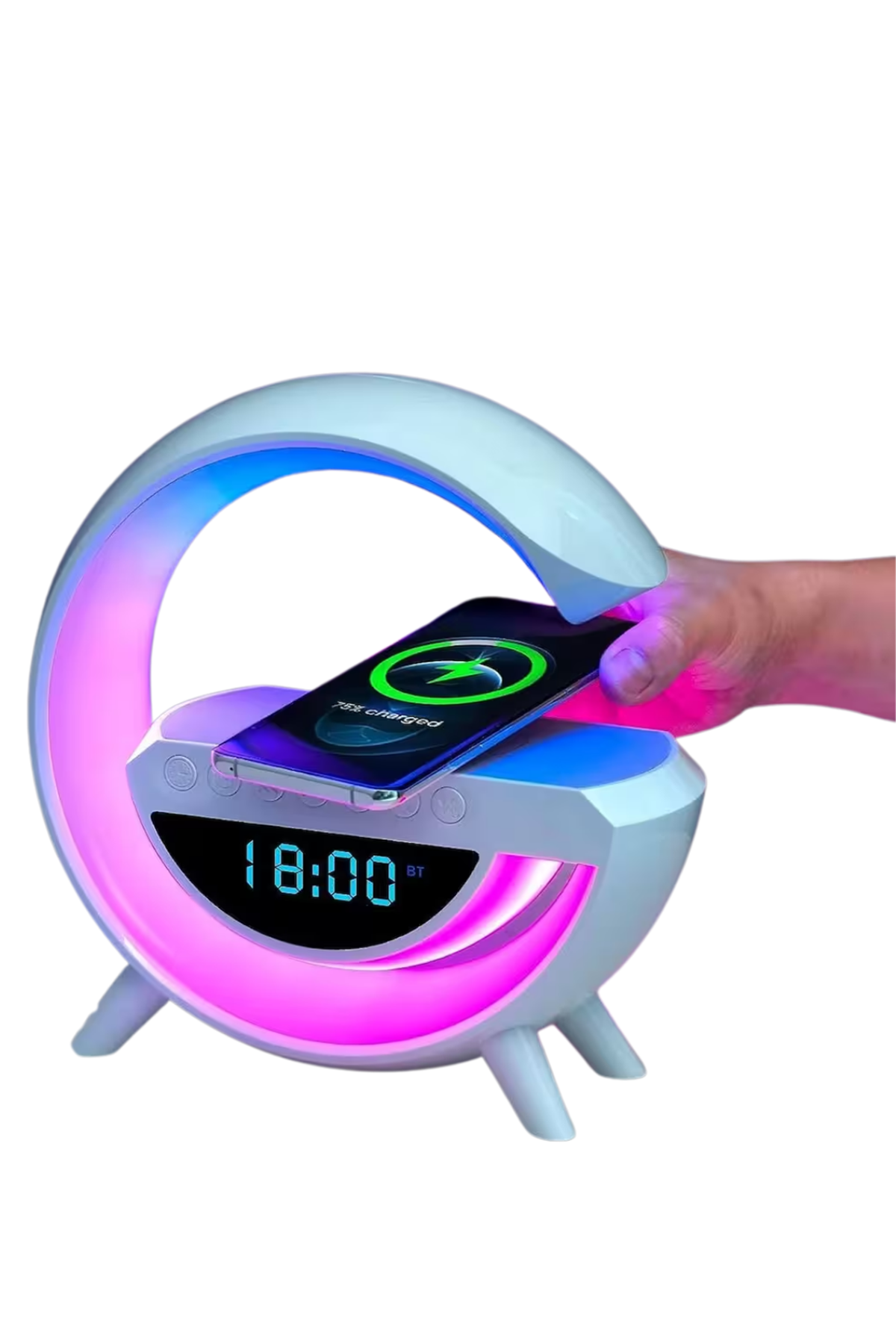 Kablosuz Şarjlı Bluetooth Hoparlör RGB Işık Gece Lambası Dijital Saat
