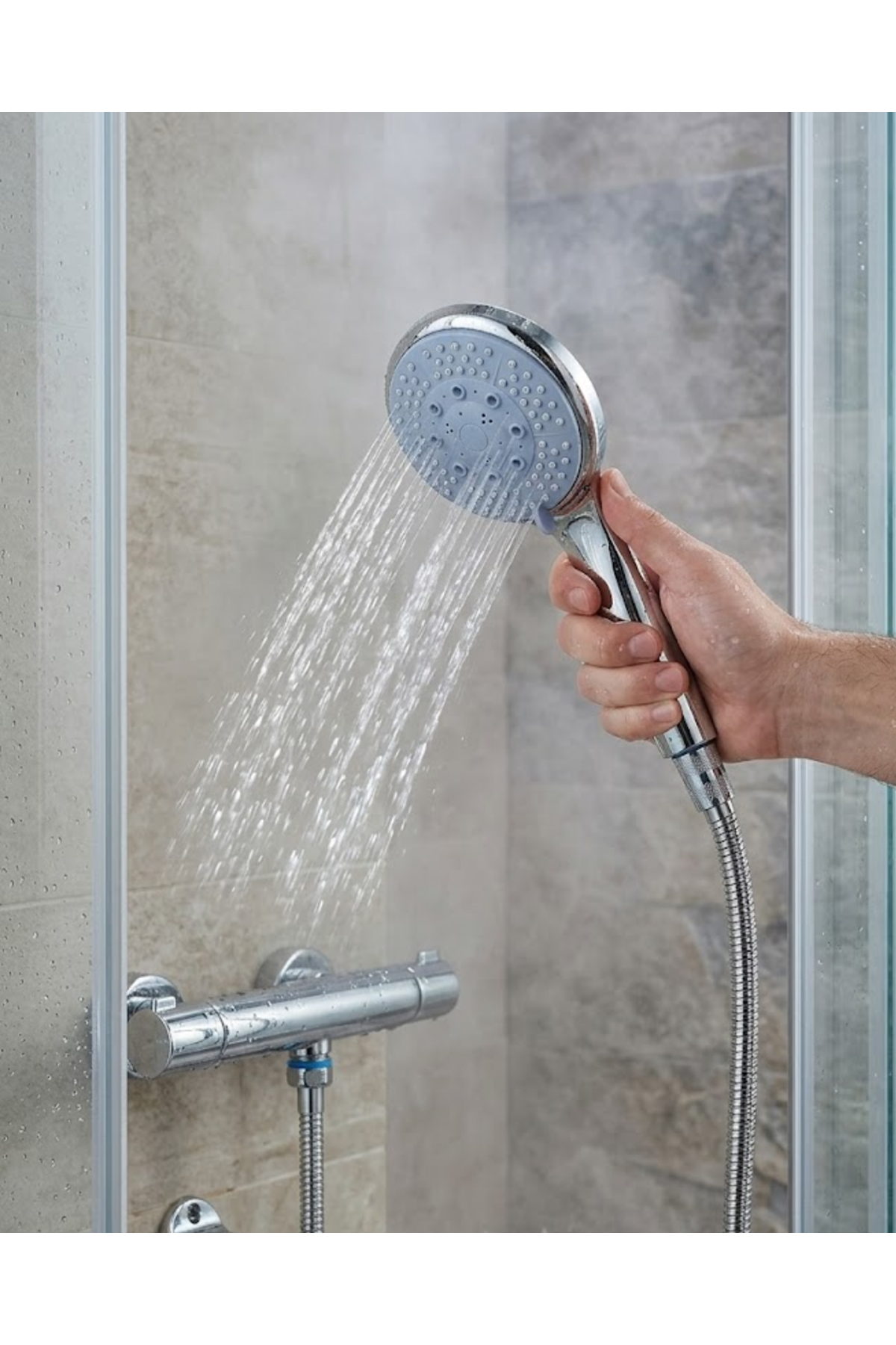Spiral Hortumlu 4 Kademeli El Duşu Seti Duvar Askılı Banyo Duş Başlığı