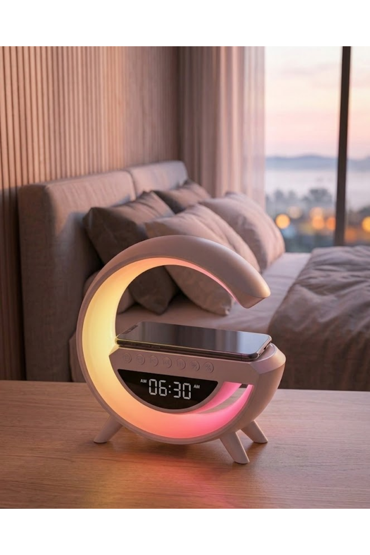 RGB Gece Lambalı Kablosuz Şarj Cihazlı Bluetooth Hoparlör Dijital Saat