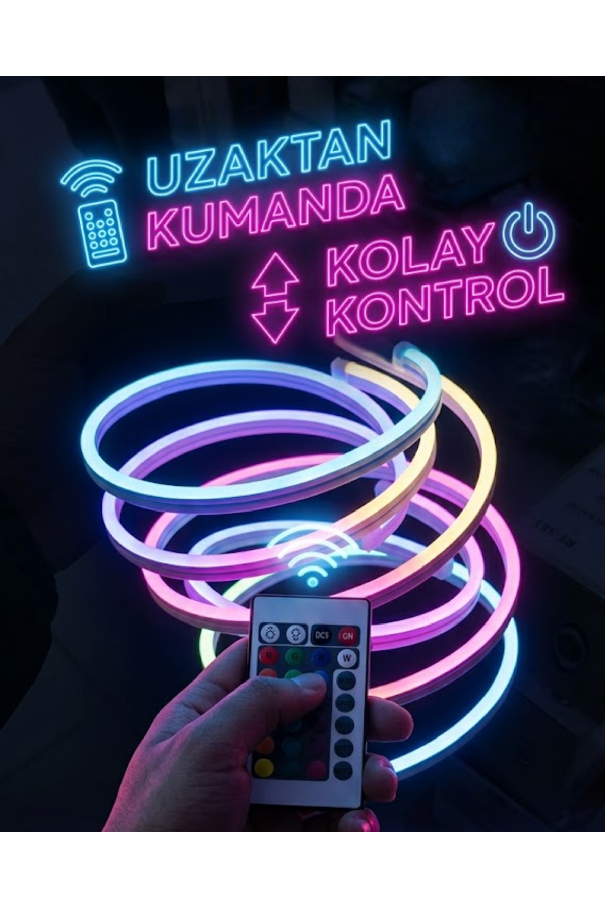RGB Akıllı LED Neon Şerit Işık 3 Metre Uzaktan Kumandalı ve Telefon Kontrollü Renkli Aydınlatma