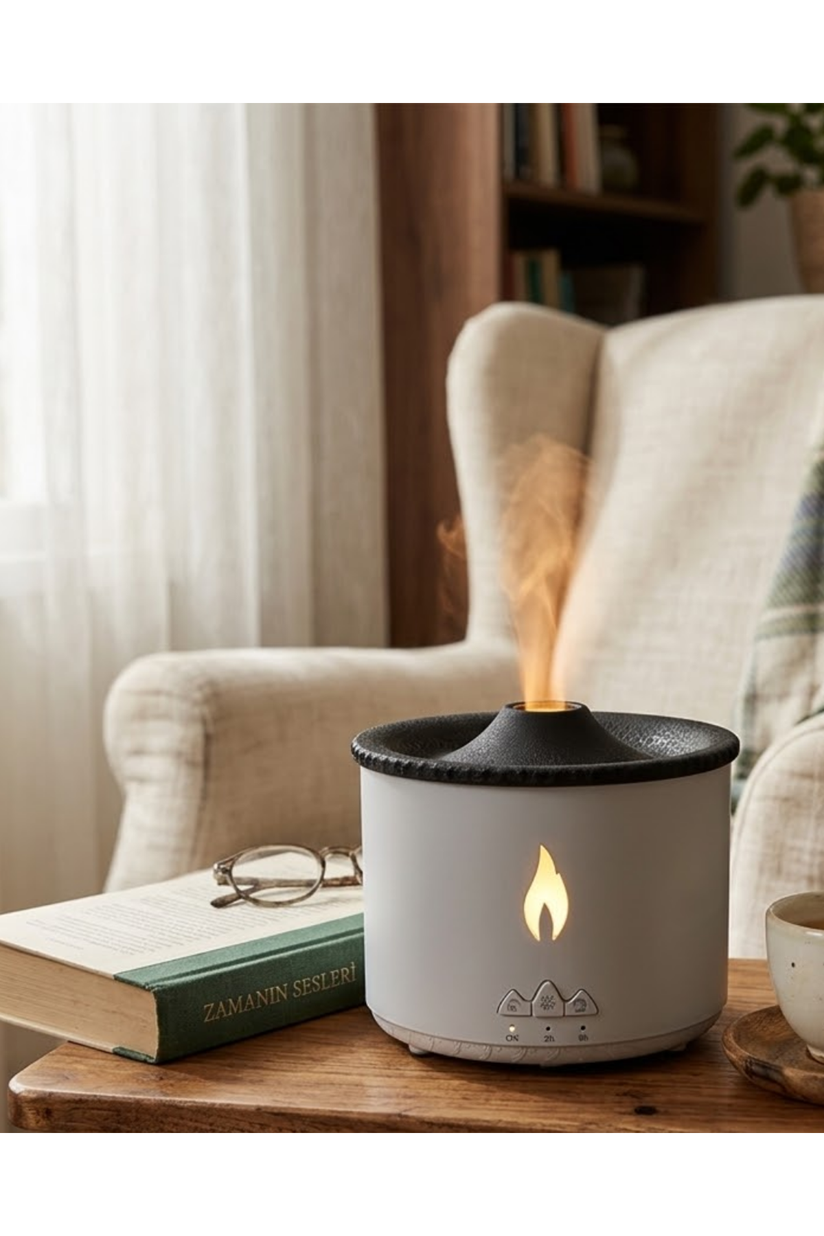 LED Alev Efektli Aroma Difüzörü Ultrasonik Hava Nemlendirici Gece Lambası Fonksiyonlu