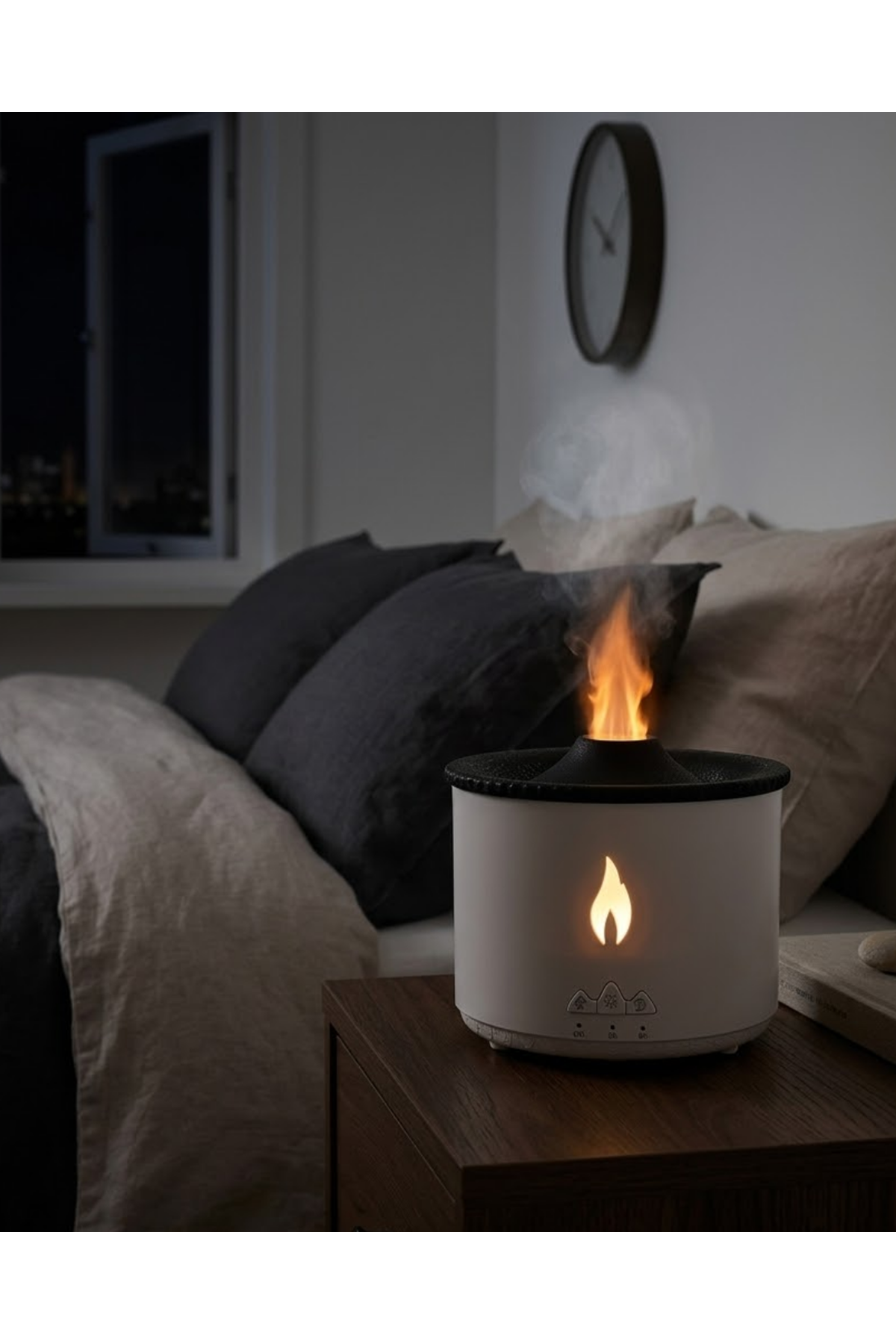 Alev ve Volkan Efektli Ultrasonik Aroma Difüzörü LED Gece Lambalı Hava Nemlendirici