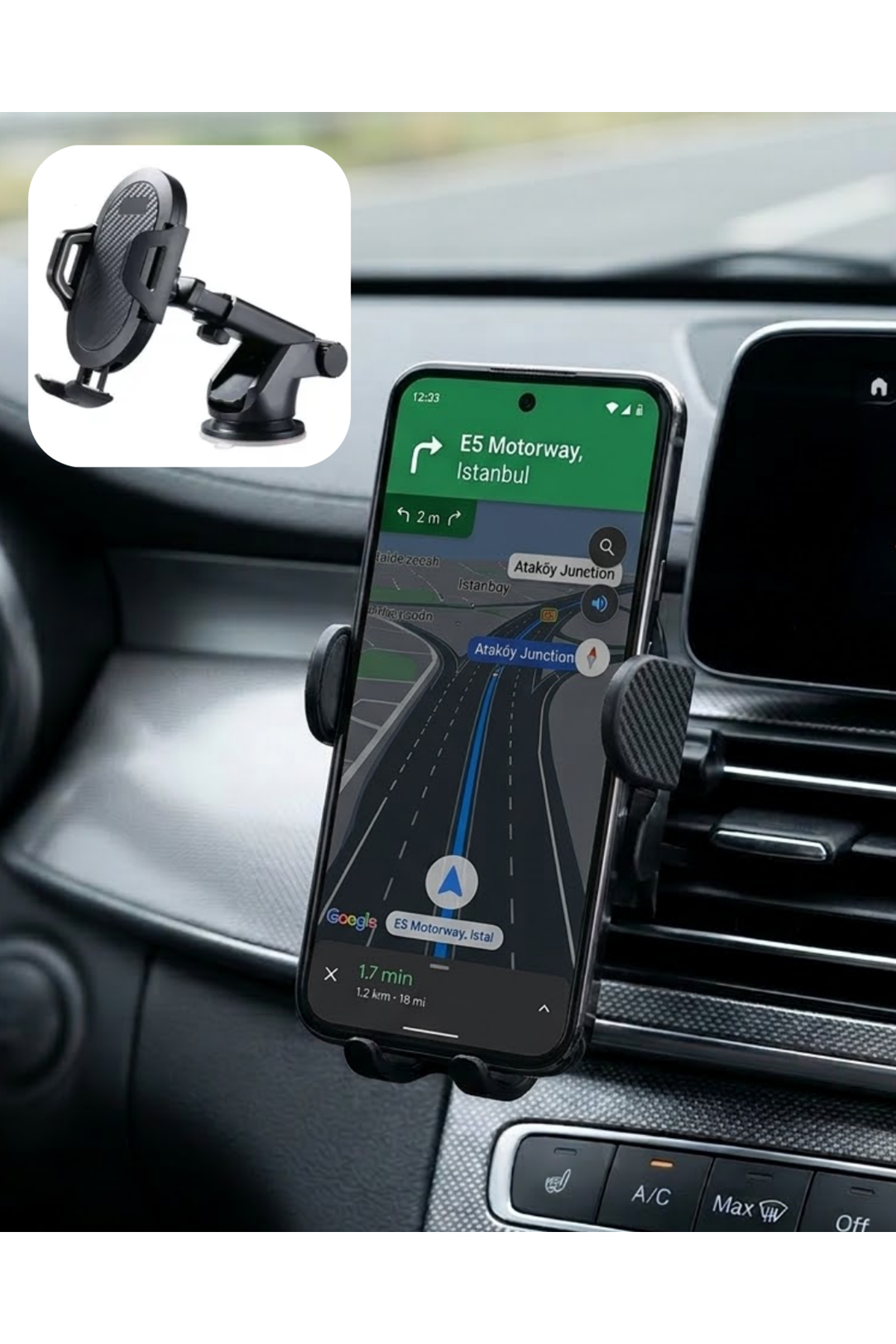 360° Döner Araç Telefon Tutucu Otomatik Kilit Mekanizmalı Stand