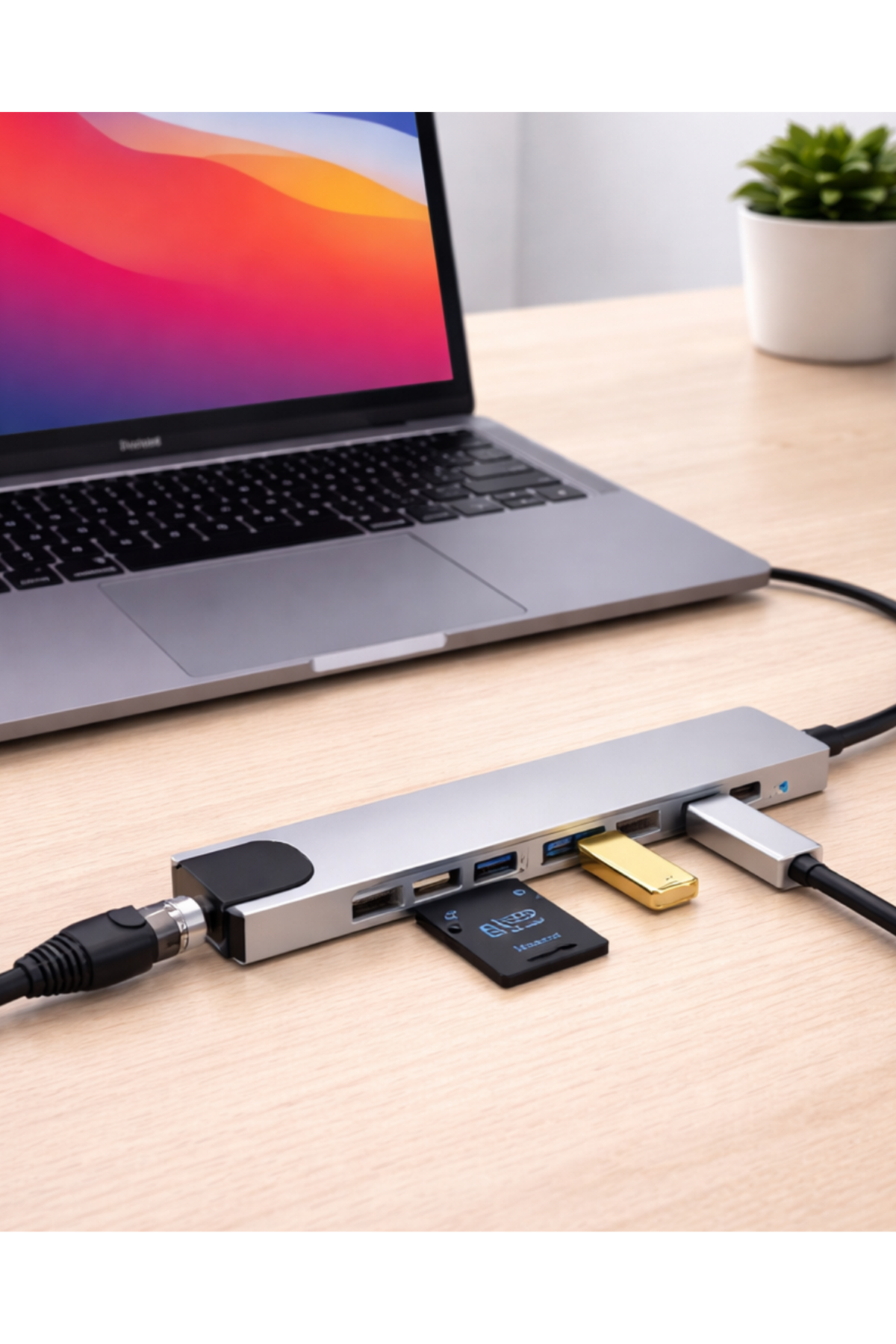 Type C Hub Çoklayıcı 8 Port USB HDMI RJ45 Kart Okuyucu
