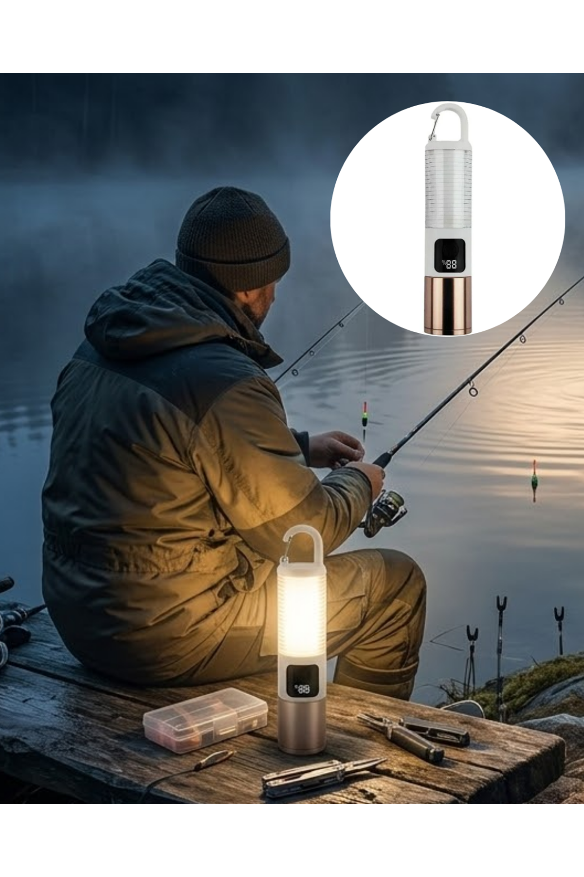 Çok Amaçlı Kamp Feneri USB Şarjlı Çift Işık Kaynaklı Güç Ekranlı LED Aydınlatma