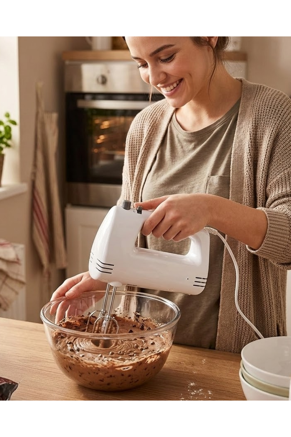 Paslanmaz Çelik Çırpıcılı El Mikseri 250W Çok Kademeli Mutfak Mikseri