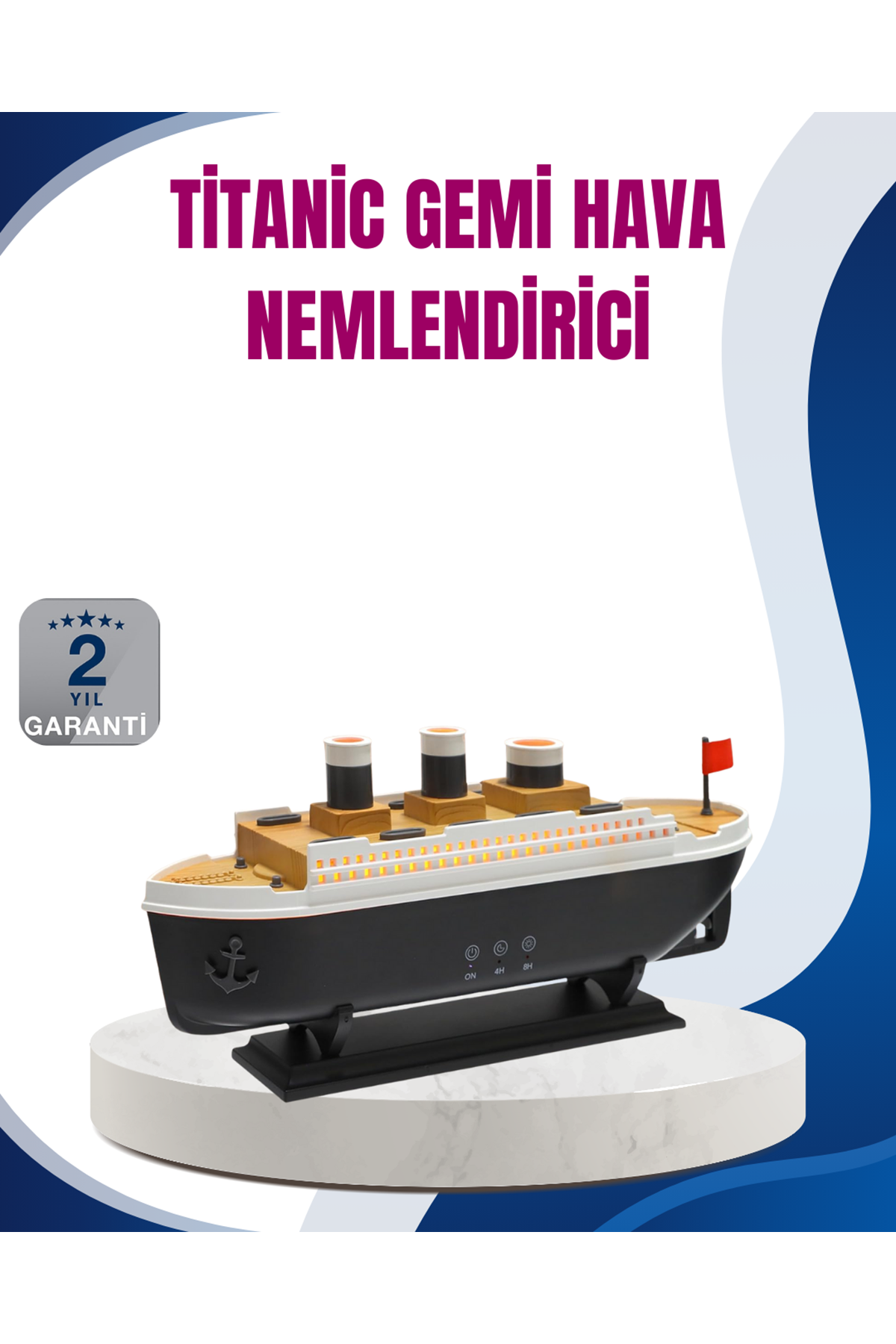 Dekoratif Gemi Modeli 7 Renk Işıklı Hava Nemlendirici ve Oda Kokusu Difüzörü