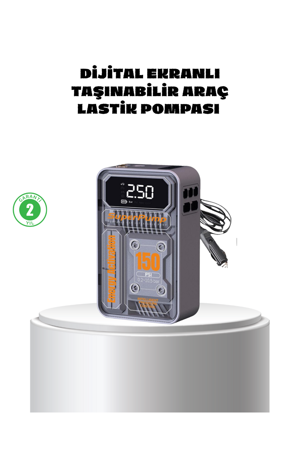 Taşınabilir Kablosuz Hava Pompası – 150 PSI Güçlü Basınç ve 6000mAh Şarjlı