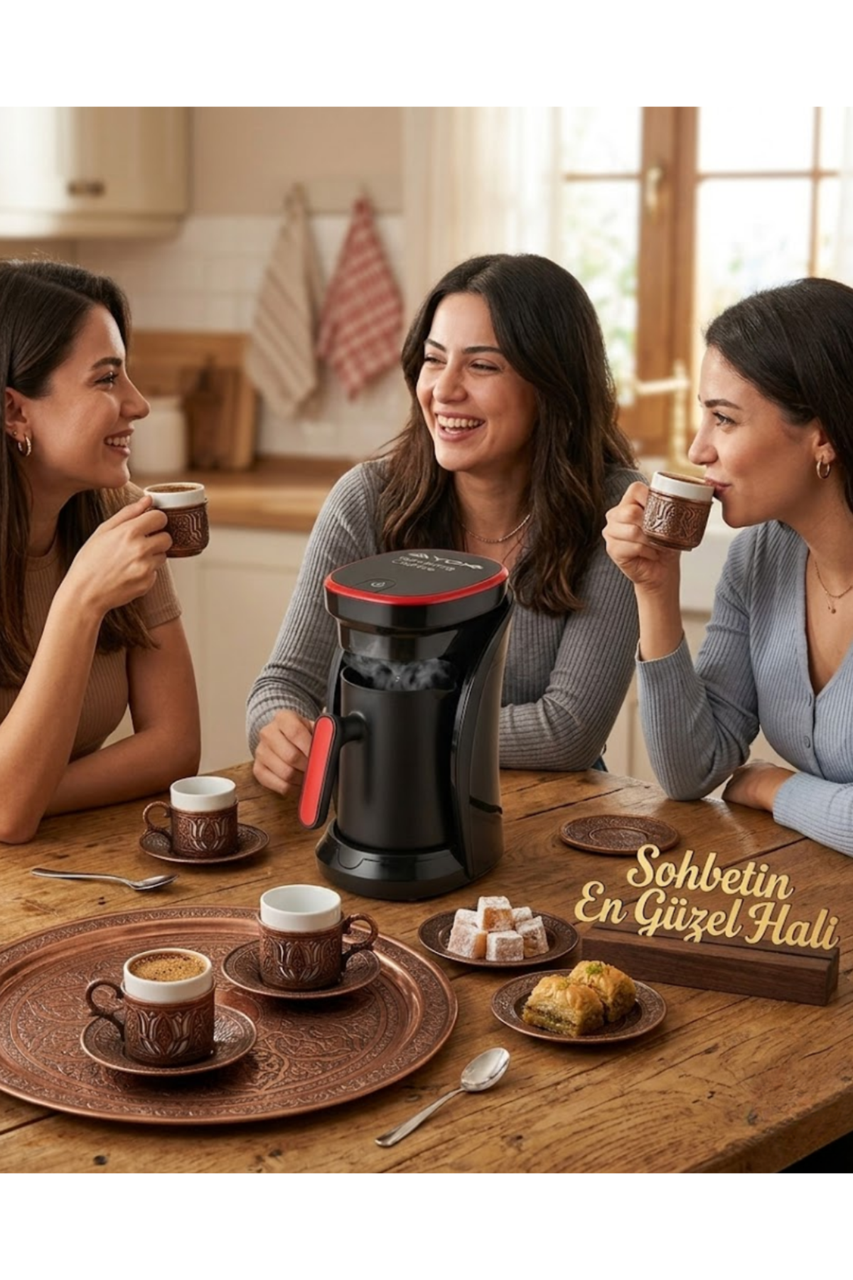 Modern Tasarımlı Türk Kahvesi Makinesi Taşma Emniyetli 4 Fincan Kapasiteli