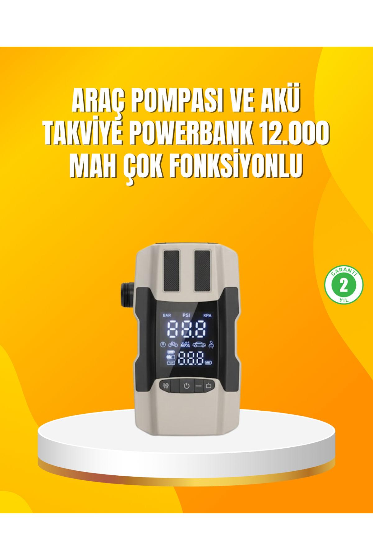 12.000 mAh Akü Takviye Powerbank Dahili Hava  Dijital Ekranlı