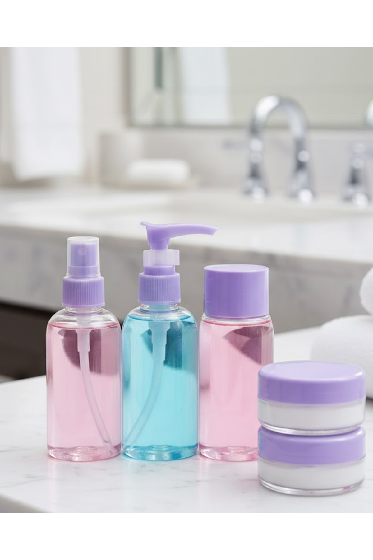 Taşınabilir 5’li Seyahat Banyo Seti Şeffaf Kozmetik Kapları