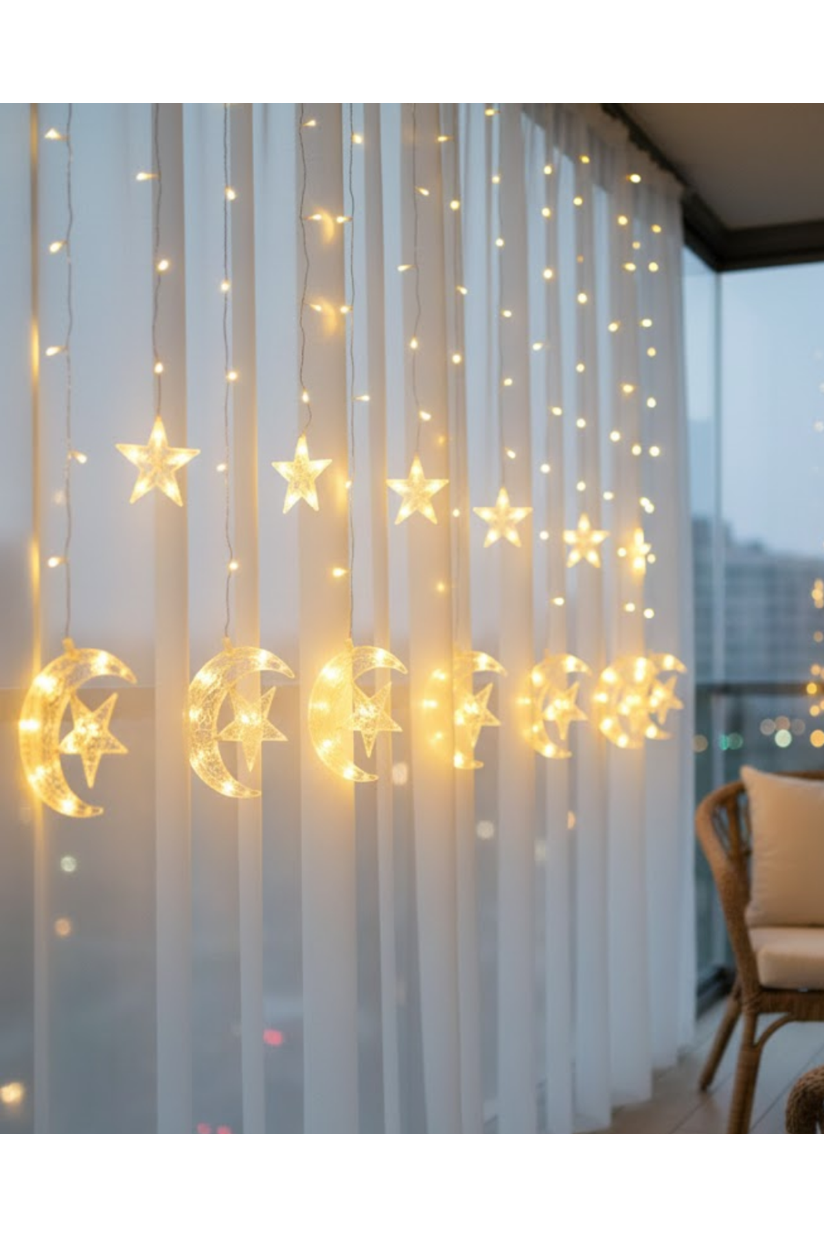 Hilal Yıldız LED Perde Işık Balkon Pencere ve Oda Dekorasyonu