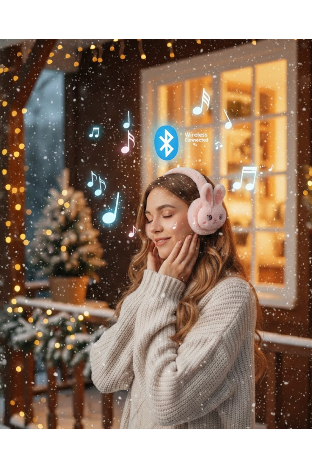 Şarjlı Kablosuz Tavşan Tasarımlı Bluetooth Kulaklık TF Kart Girişli