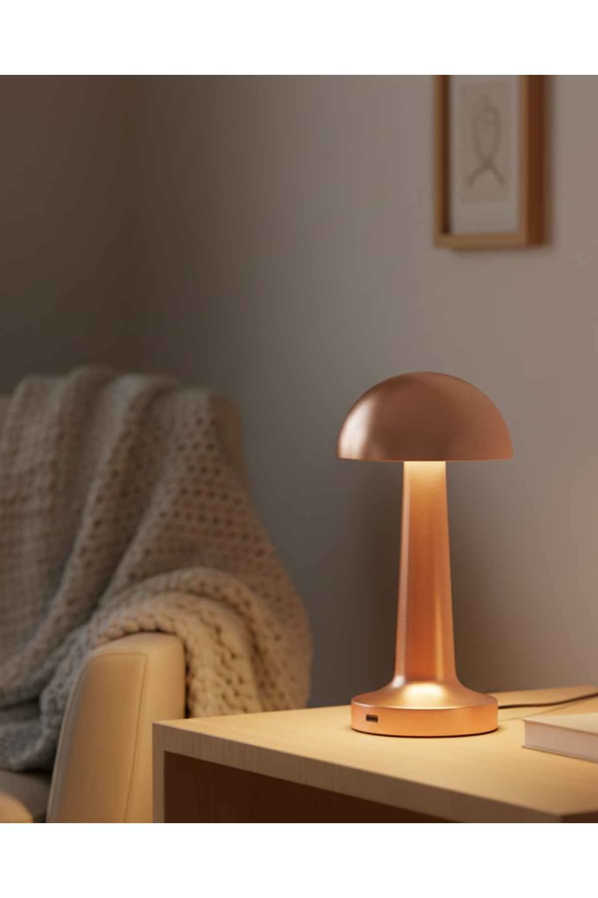 Bronz Dokunmatik Masa Lambası 3 Renk LED Şarjlı Kablosuz USB Çıkışlı