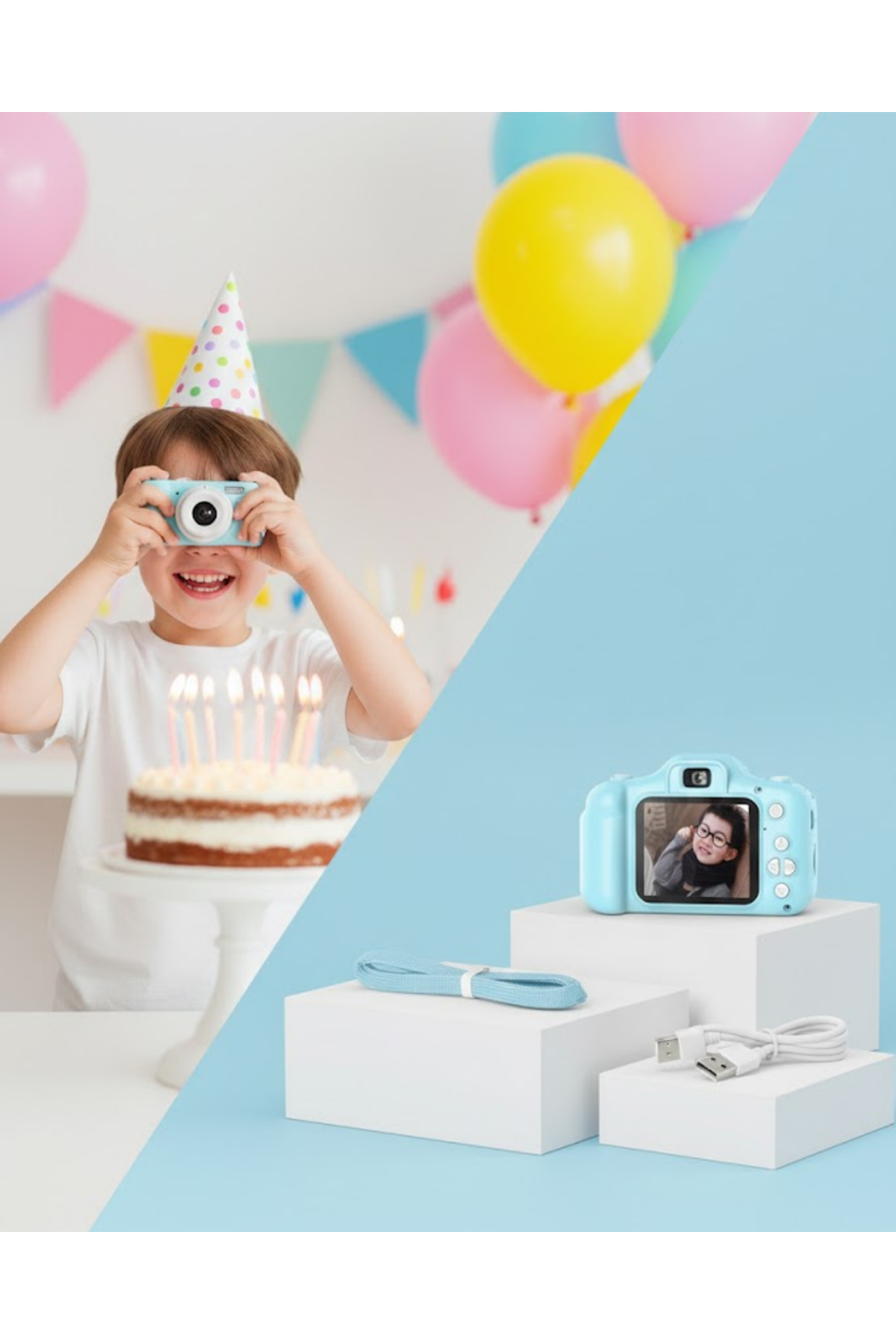 Mavi Kompakt Dijital Kamera HD Video ve Fotoğraf Çekim Özellikli USB Bağlantılı