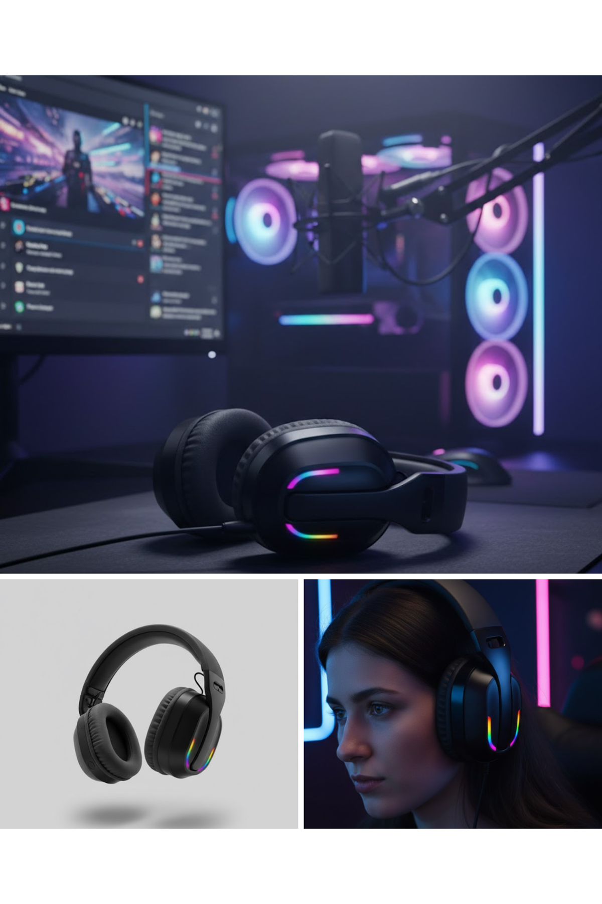 Wireless Oyuncu Kulaklığı RGB Işıklı Uzun Bataryalı Mikrofonlu Headset