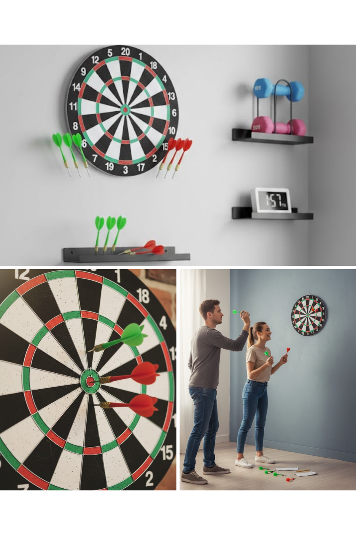 Şık Tasarımlı 15 İnç Dart Tahtası Metal Uçlu 4 Ok Seti