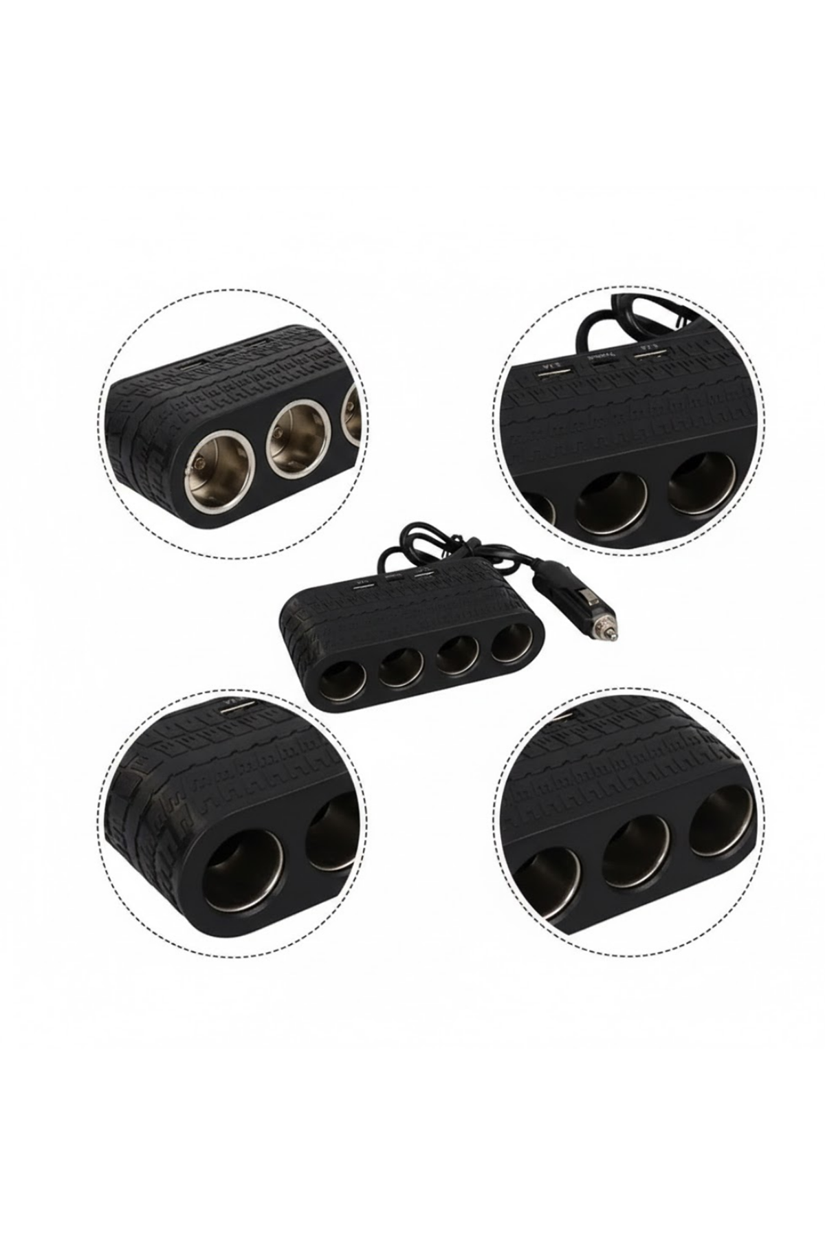 Araç Çakmak Çoklayıcı 4 Çıkışlı 2 USB ve Type C Girişli Çok Fonksiyonlu Şarj Ünitesi