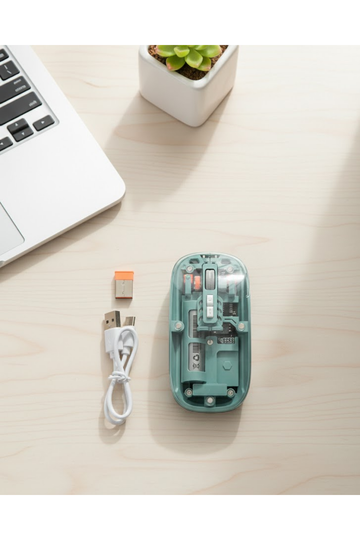 Bluetooth ve 2.4G USB Destekli Pilli Kablosuz Şeffaf Mouse