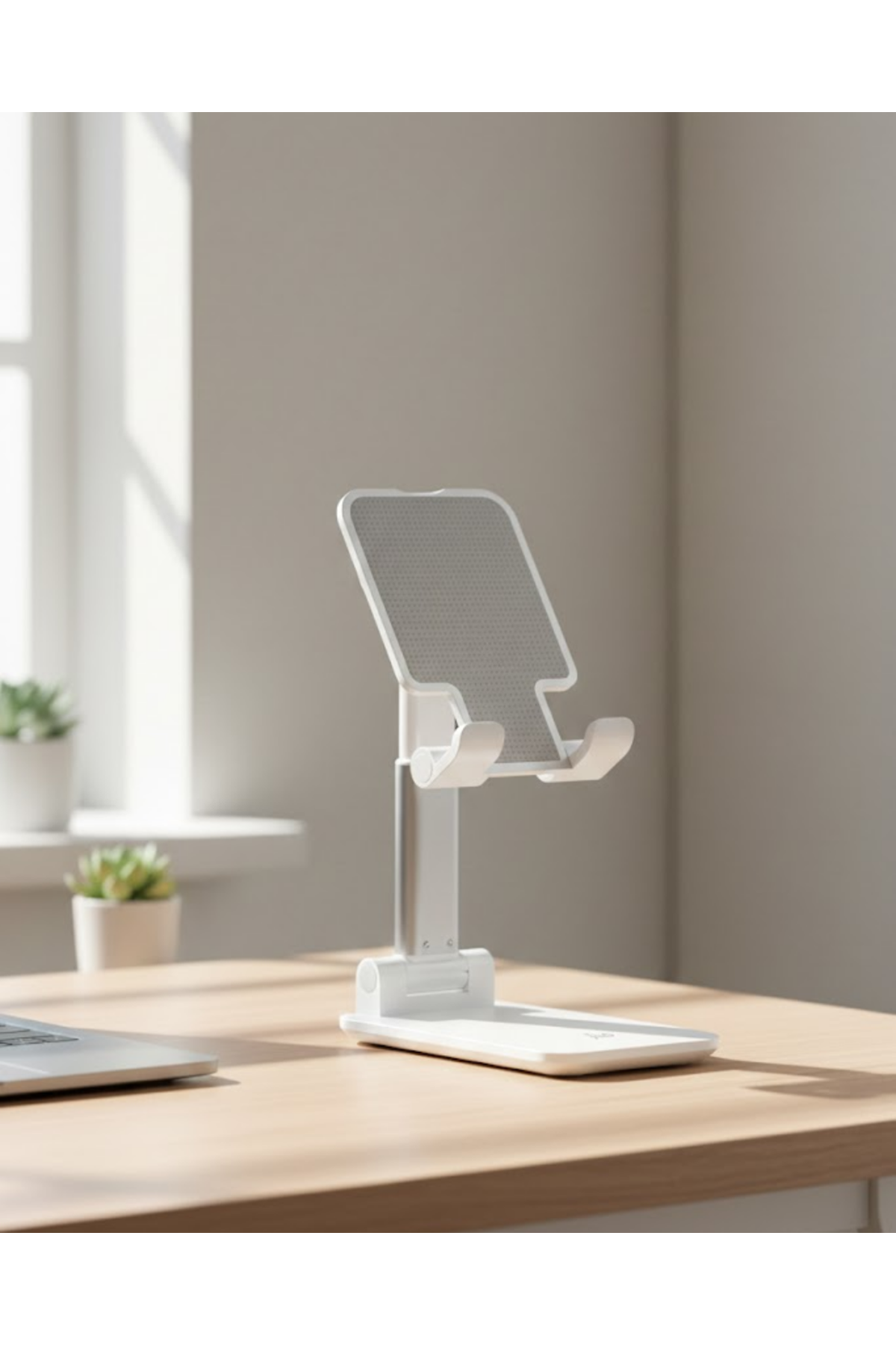 Ayarlanabilir Ergonomik Katlanabilir Masaüstü Telefon Tutucu Beyaz
