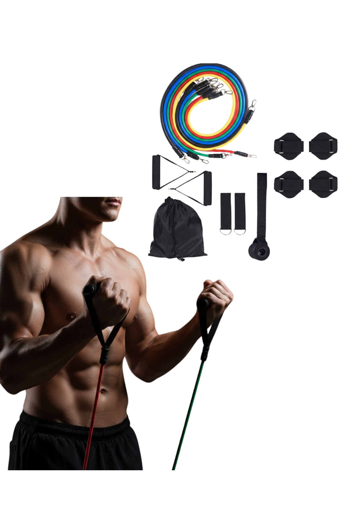 Direnç Seviyeli Pilates ve Fitness Egzersiz Bandı Seti Kapı Askılı