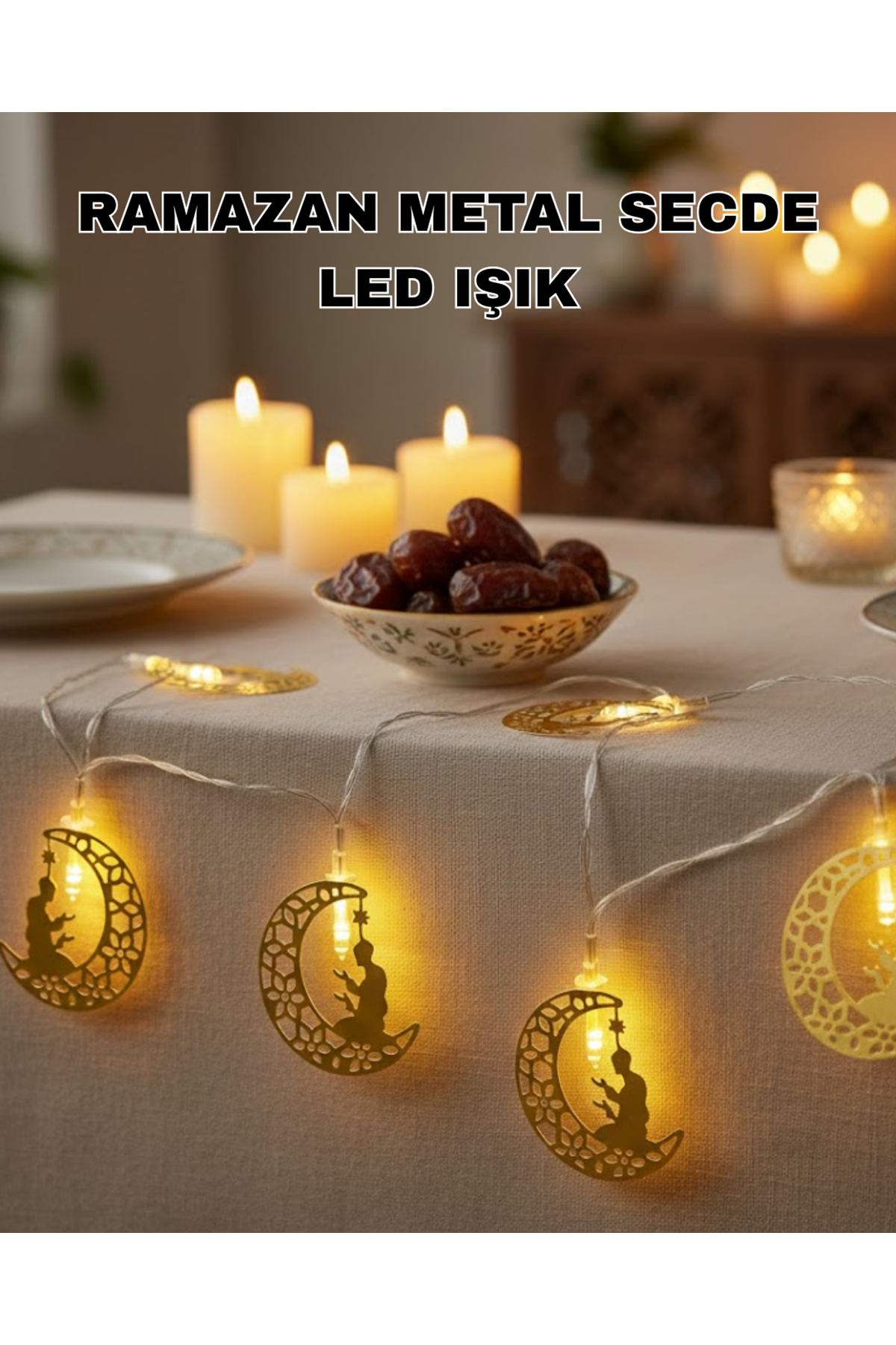 Ramazan Temalı Ay İçinde Secde Eden Adam LED Peri Işığı