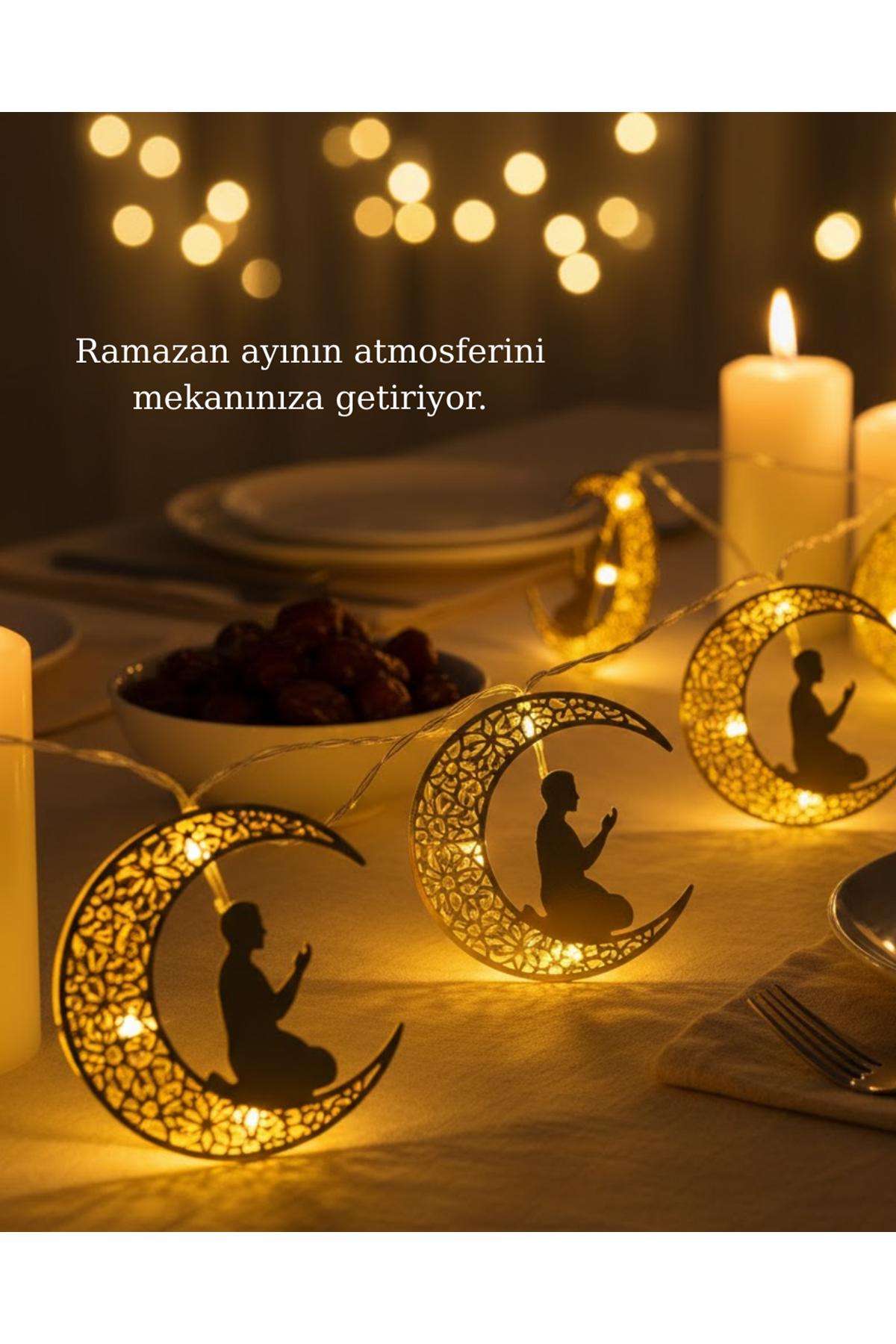 Ramazan Temalı Ay İçinde Secde Eden Adam LED Peri Işığı