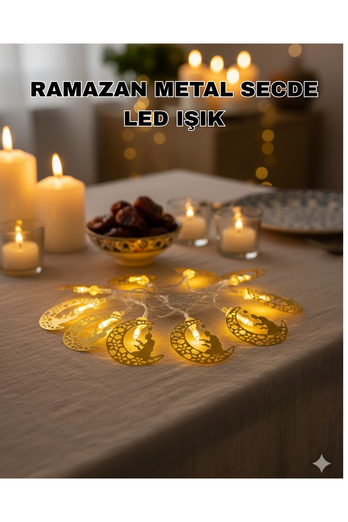 Secde Eden Adam Figürlü Ay Tasarımlı Ramazan LED Işık