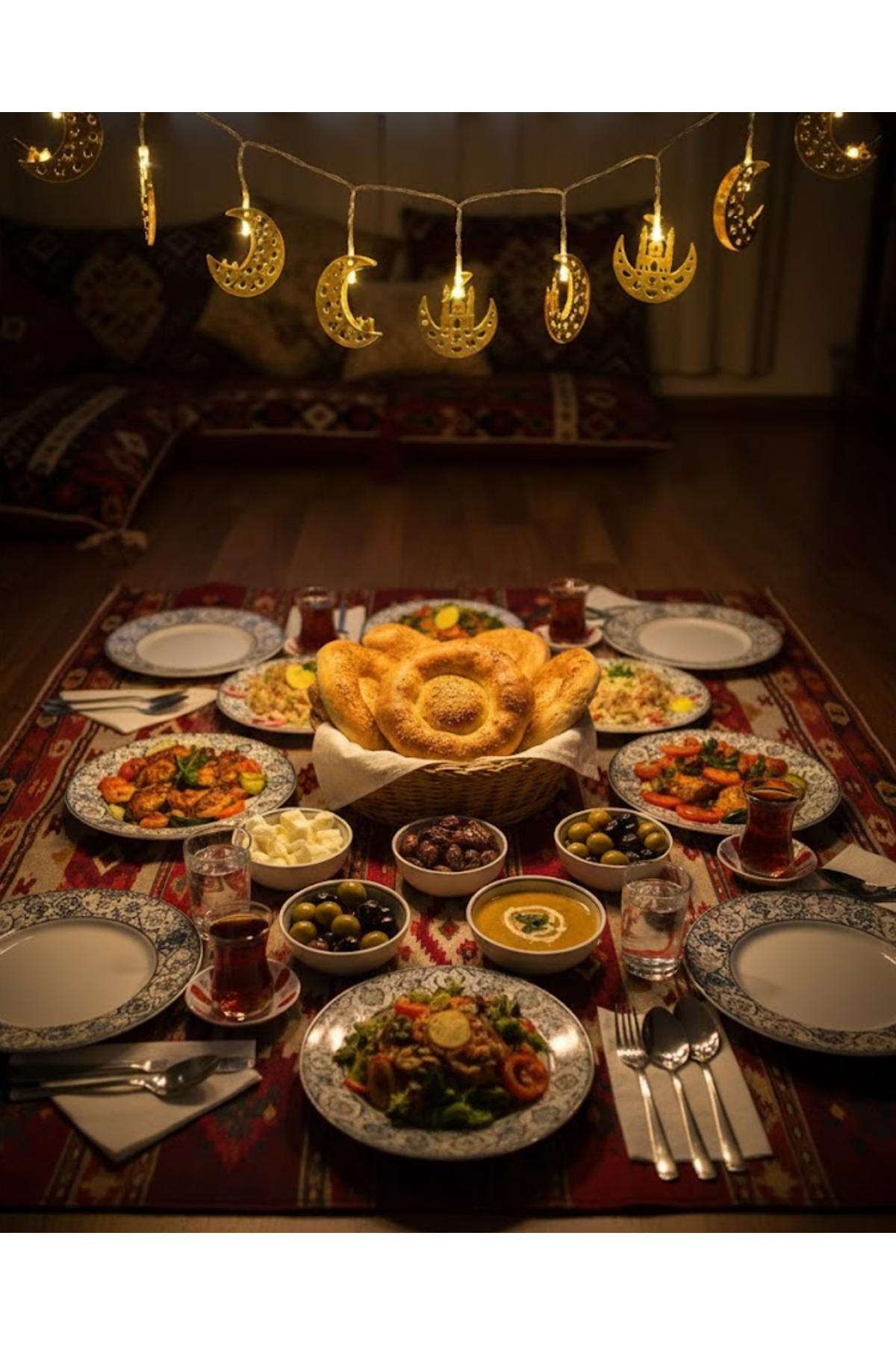 Gold Renk Metal Minareli Hilal LED Işık Pilli Ramazan Süsü