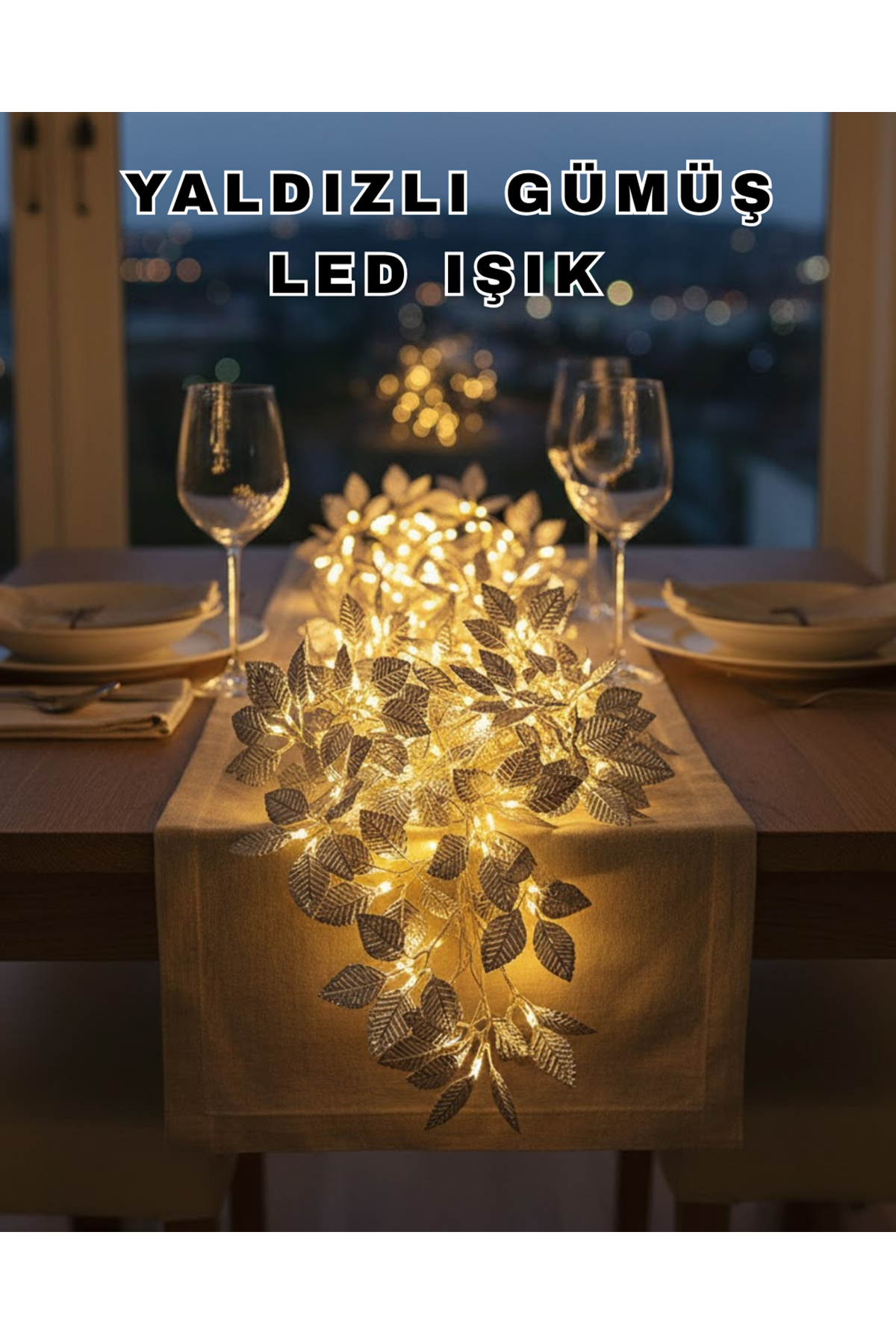 Yaprak Şekilli Gümüş LED Işık Pilli Dekoratif Aydınlatma